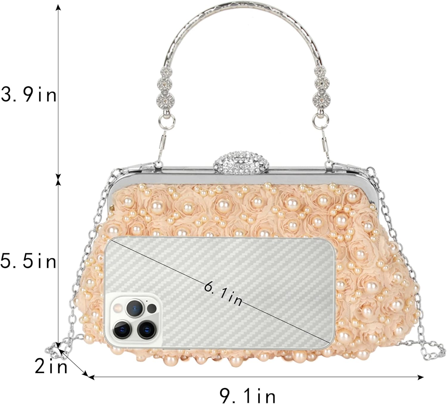 Elegant Faux Pearl Clutch Bag for Women, Rose Embroidery Vintage Wedding Purse Bridal Bridesmaid Party Crossbody Bag