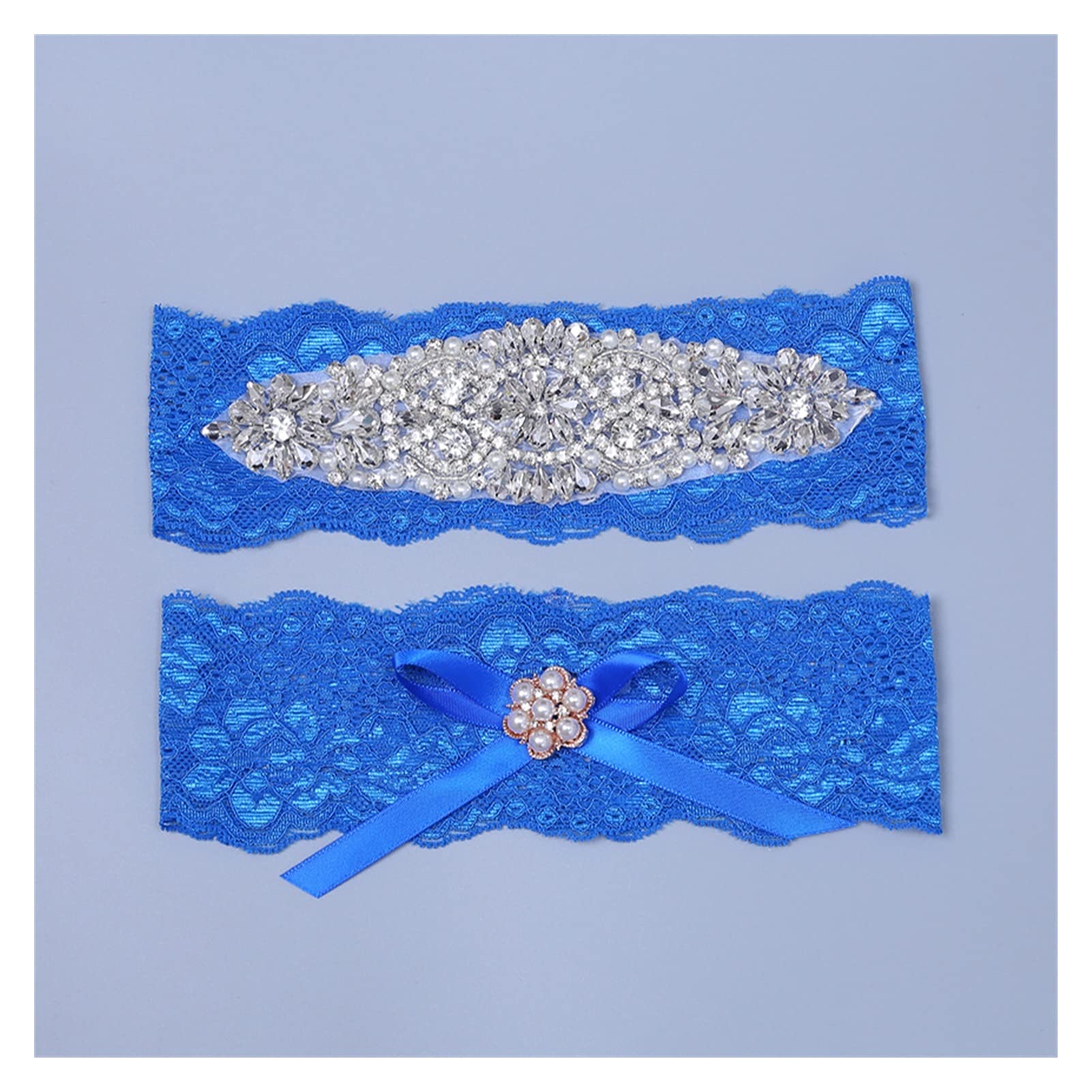ACiyD Strass Jambe Ceintures Cristal Mariée Jarretière De Mariage De Mariée De Bal De Dentelle Jarretière pour Les Femmes (Couleur: Bleu) (Bleu) (Bleu)
