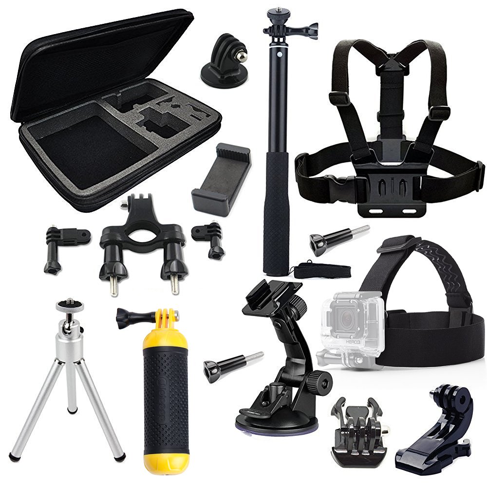 14-in-1 Accessories Kit for Gopro Hero 4 Session Black Silver Hero+ Lcd 3+ 3 2, GeekPro 2.0 3.0 4.0 - Selfie Stick / Head Strap / Chest Mount / Floating Grip / Suction Cup