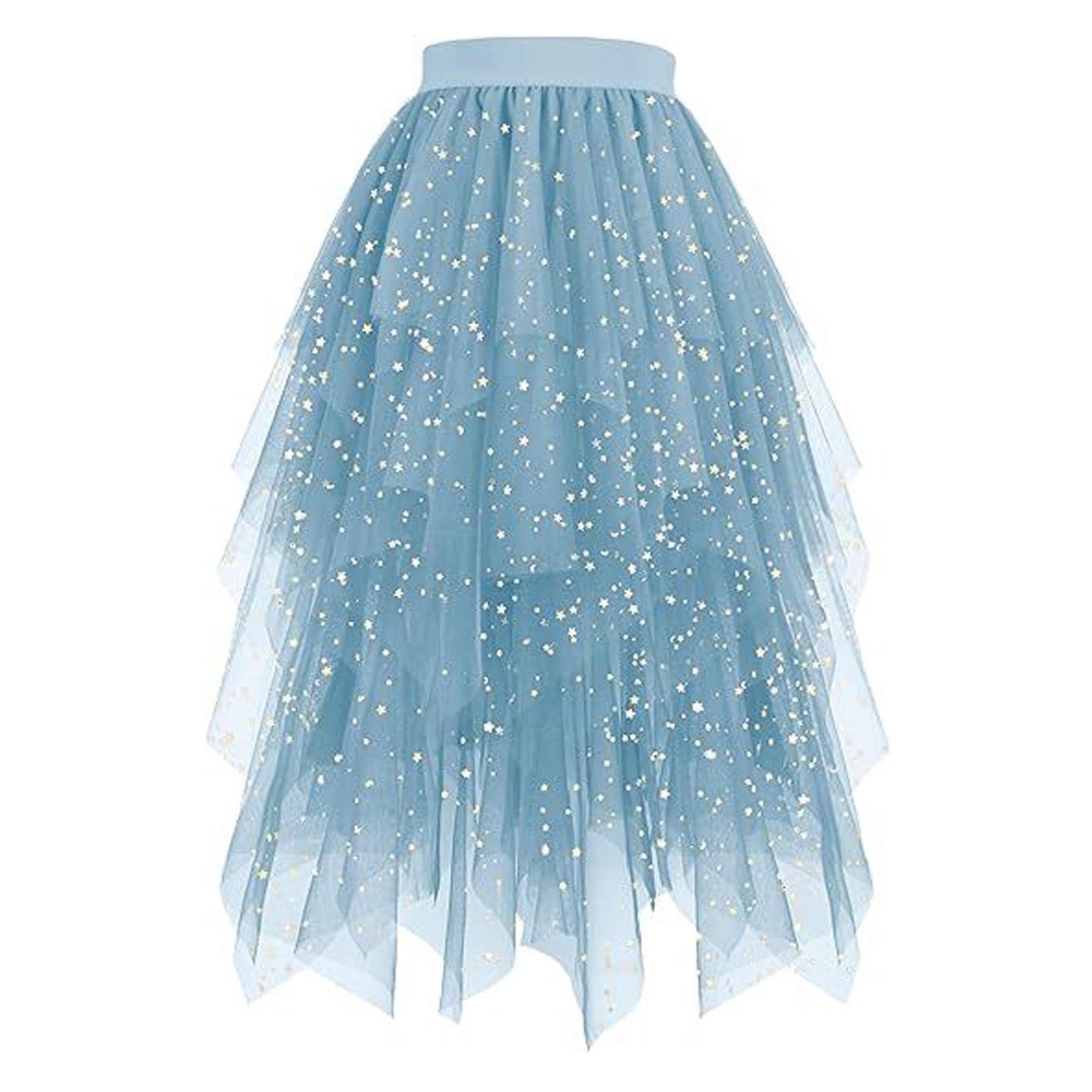 Tulle Skirt Women's Tulle Skirts High Low Layered Puffy Fairy Skirt Tulle Skirts A-line Irregular Midi Long Tutu Skirt with Glitter Sequins Ballet Tutu Prom Party Carnival Costume, #105-Light Blue