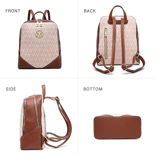 Miniatura 6 de MKP - Mochila mediana con doble cremallera para mujer, de piel sintética, 2 unidades, Rosado, Mochilas de mochila