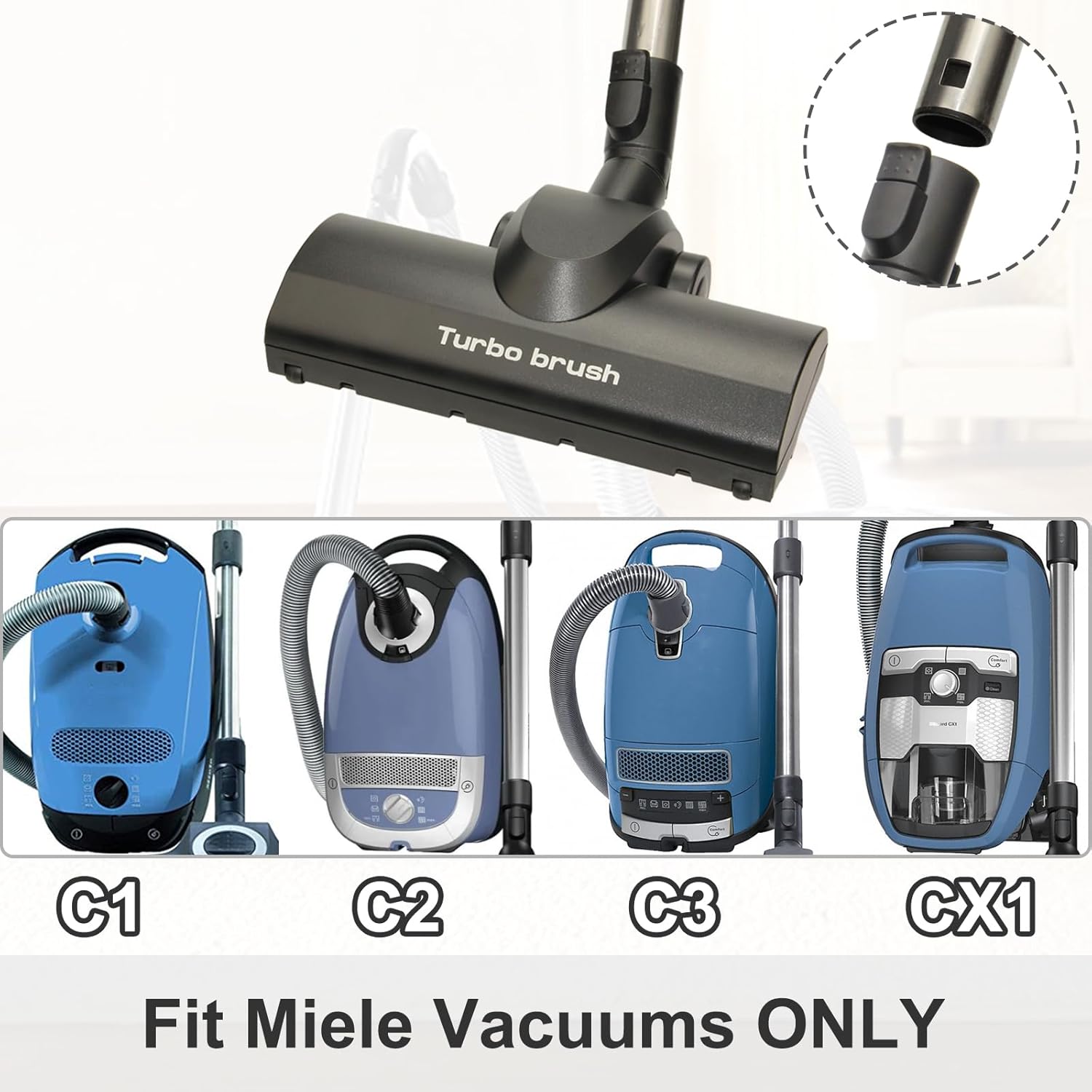 Turbo Brush Compatible with Miele C1 C2 C3 CX1 Vacuum Cleaners, Air Driven Floorhead for Low to Medium Pile Carpets Rugs Stairs and Hard Floors