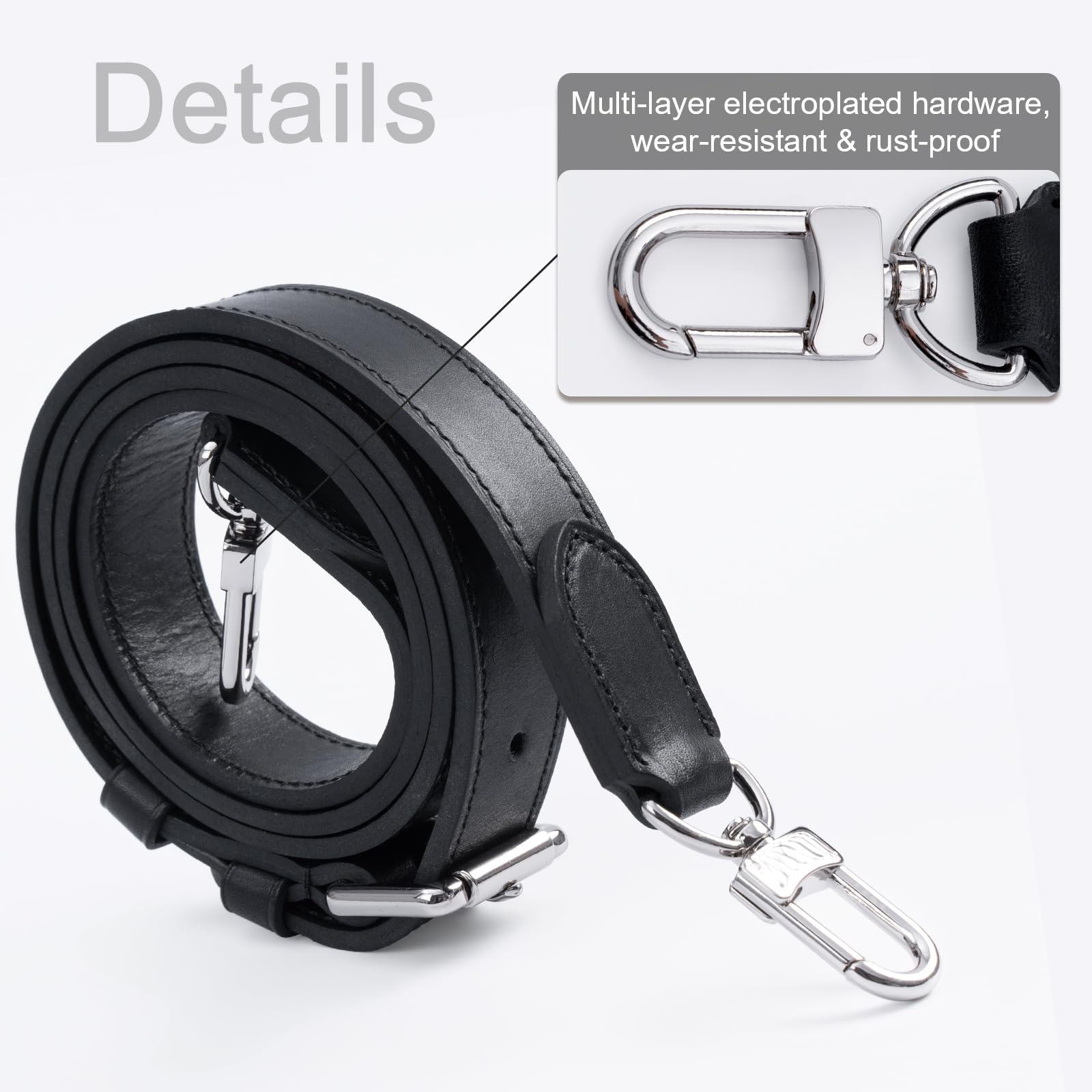 BERRY & SNOWY Correa Cruzada Ajustable de Cuero Vachetta para LV Speedy 20/25/30/35 Keepall 30/40/45 (Vachetta Negro - Hebilla Plateada, Ancho 2,5 cm).