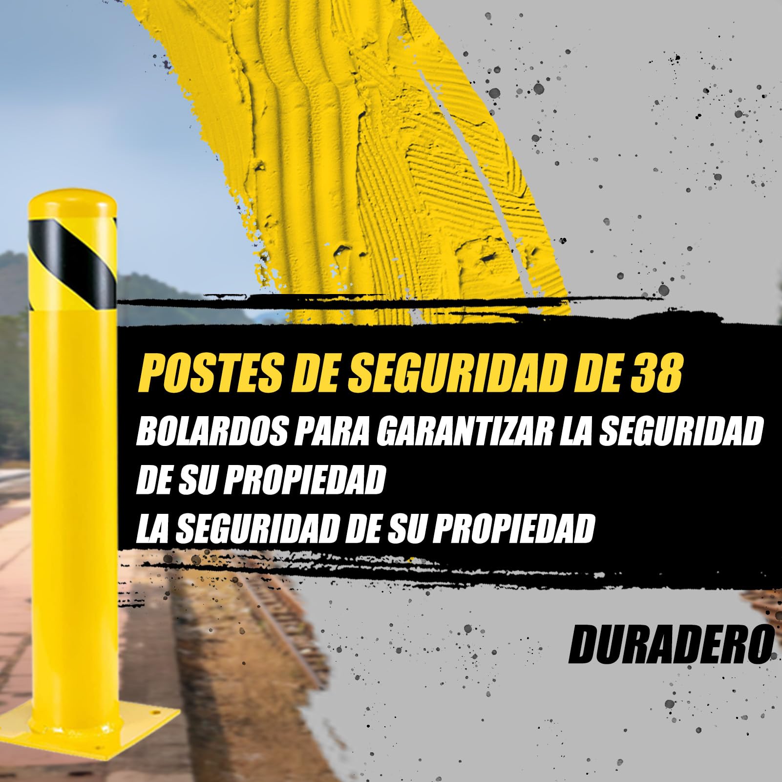 Poste de Bolardo, 91 cm Barrera Parking para Aparcamiento, Pilona Amarilla Cepos Parking para Planificación vial (6pcs)