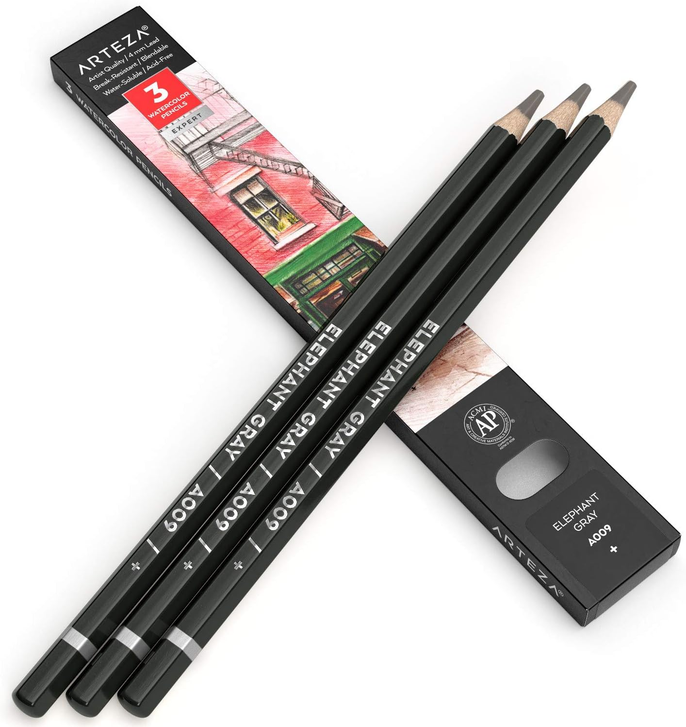 Arteza Professional Watercolor Pencils, Pack of 3, A504 Ocean Blue, Water-Soluble Pencils for Coloring, Blending, Layering & Watercolor Techniques
