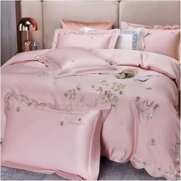 1000TC 100% Cotton Supreme Quality Luxury Bedding Flowers Embroidery Bedding Set Duvet Cover Set Flat/Fitted Bed Sheet Pillowcases D QUEEN_FITTED