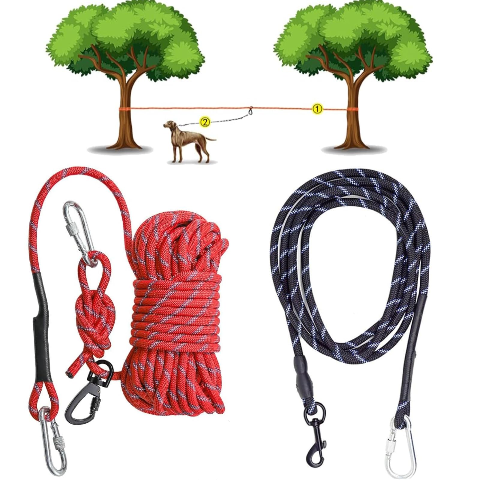 Coloch Hunde-Auslesekabel für Camping, 15,2 m, reflektierendes Trolley-System mit 3 m langem Hundeführerkabel, tragbare Hundeleinen bis zu 136 kg, für Hof, Park, Camping, Outdoor-Aktivitäten, Rot