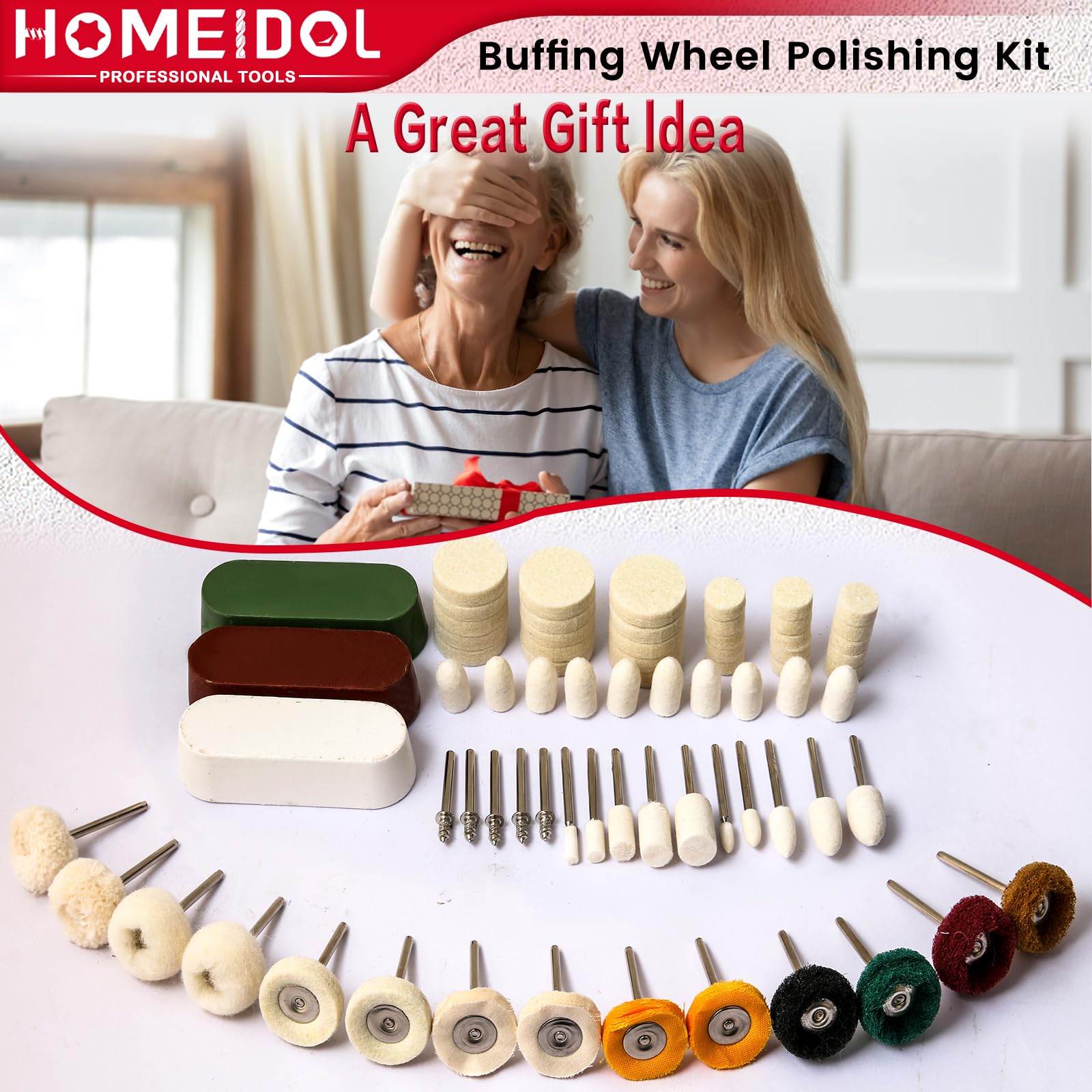 72-teiliges Polierset für Dremel-Polierscheiben mit Polierpaste | Polier-Bits für Rotationswerkzeug, Zubehör, Schleifscheiben, Schleifset für Metall, Holz, Uhren, Schmuck, Reinigung, 0,3 cm