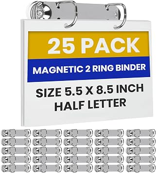 2 Ring Binder Mechanism, Magnetic Ring Binder 1 Inch, D Shaped Ring, for Hanging A5 Paper Size 5.5 x 8.5 Inch, Half Letter, Pack of 25