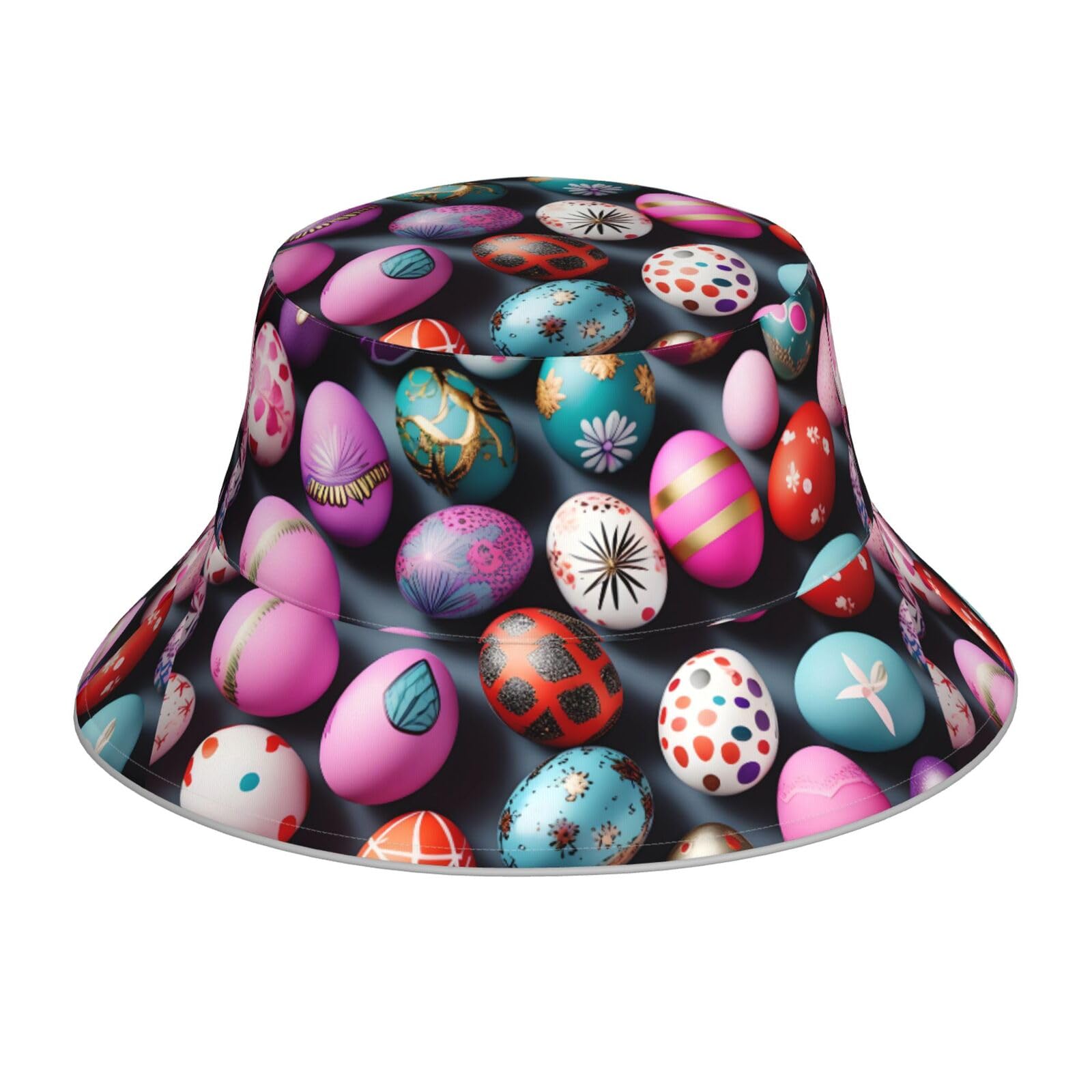 Whjssf Unisex Black Reflective Bucket Hat Easter Eggs Pattern For Men And Women For Travel, Camping, Outdoor Activities
