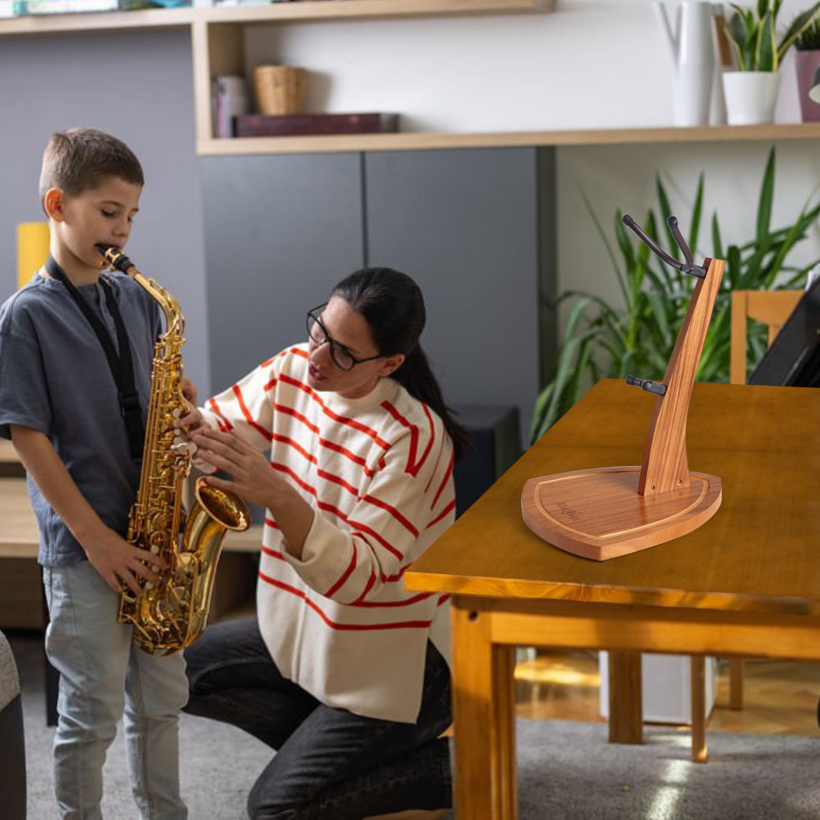 Support de saxophone en bois pour saxophone alto, support de saxophone grain zébré