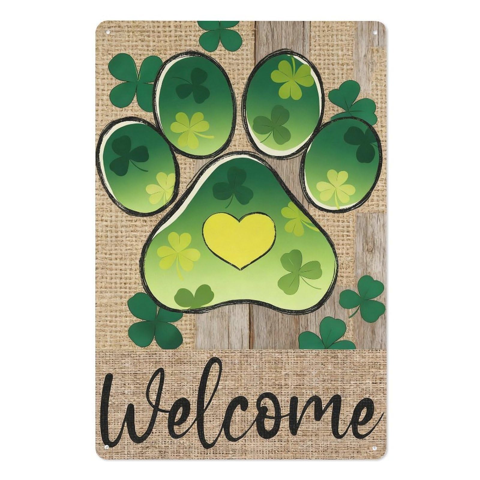 peiyeety St Patrick's Day Dog Paw Metal Tin Sign 8x12 Inch – Wall Decor with Shamrocks and Clovers, Rustic Green Plaque for Indoor Outdoor Irish Holiday Wall Art Plaque