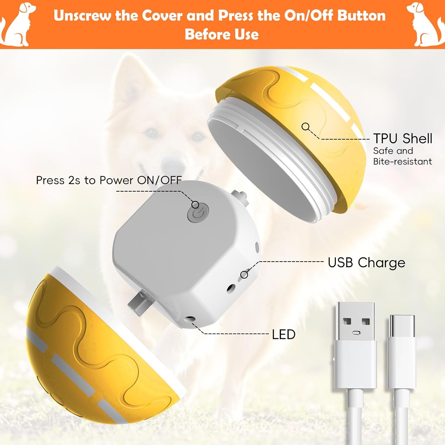 Smart Interactive Dog Ball, Interactive Dog Toys with Remote Control, Automatic Moving Pet Ball for Medium and Large Dogs, TPU Material, Rechargeable Vibrating Bouncing Pet Toy image 2