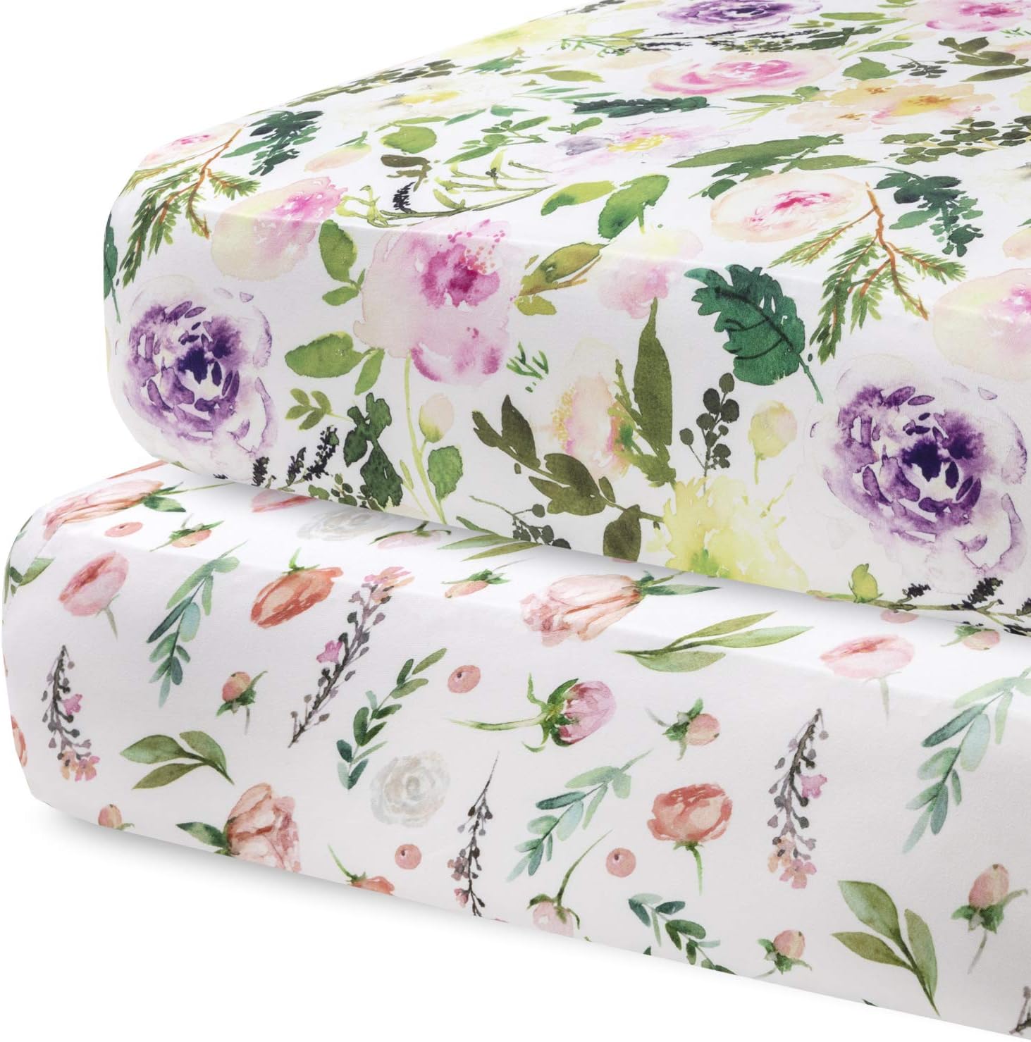 Pobibaby - 2 Pack Premium Fitted Baby Girl Crib Sheets for Standard Crib Mattress - Ultra-Soft Cotton Blend, Safe and Snug, and Stylish Floral Crib Sheet (Allure)