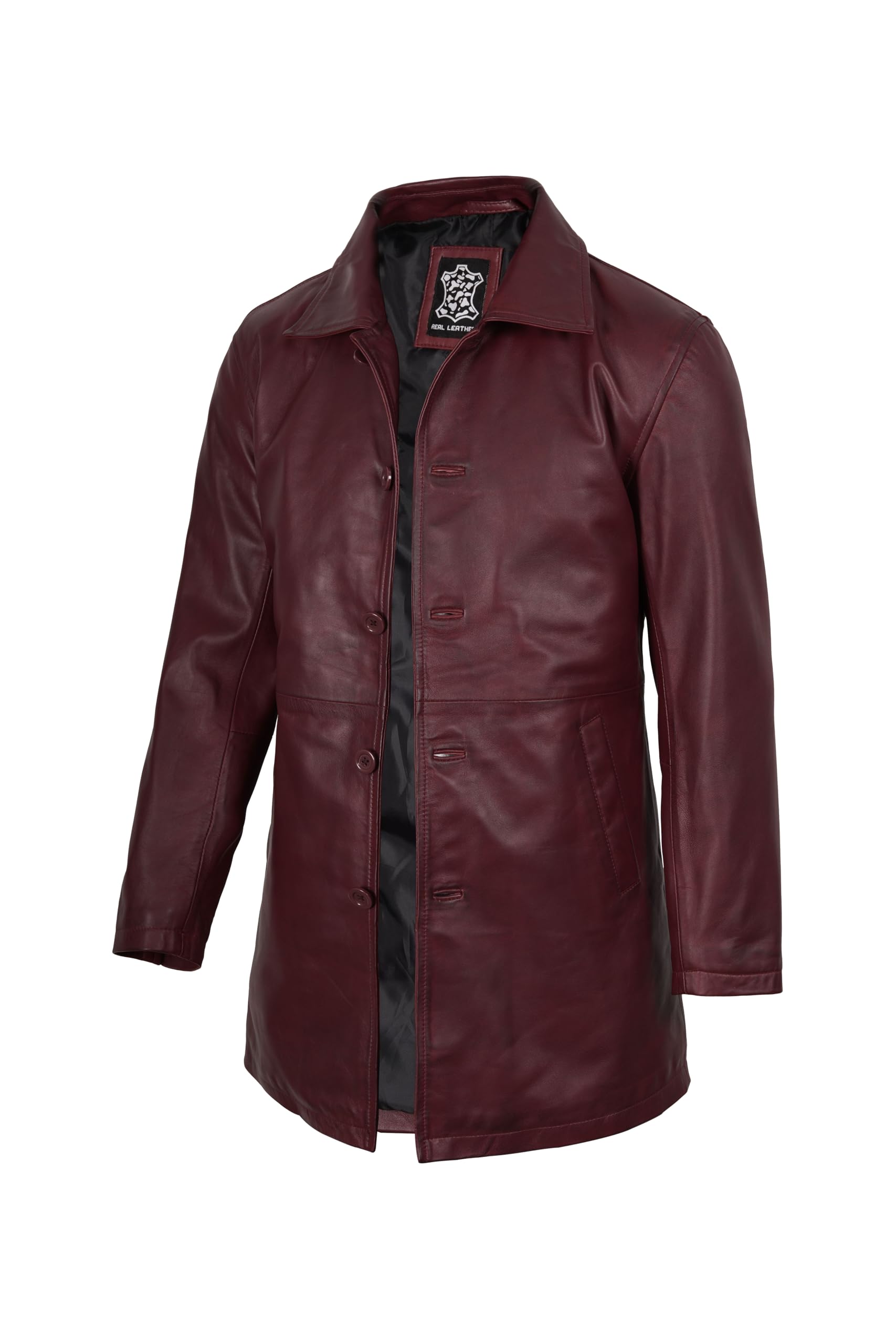 fjackets Men's Leather Coat - Real Lambskin 3/4 Length Long Jacket