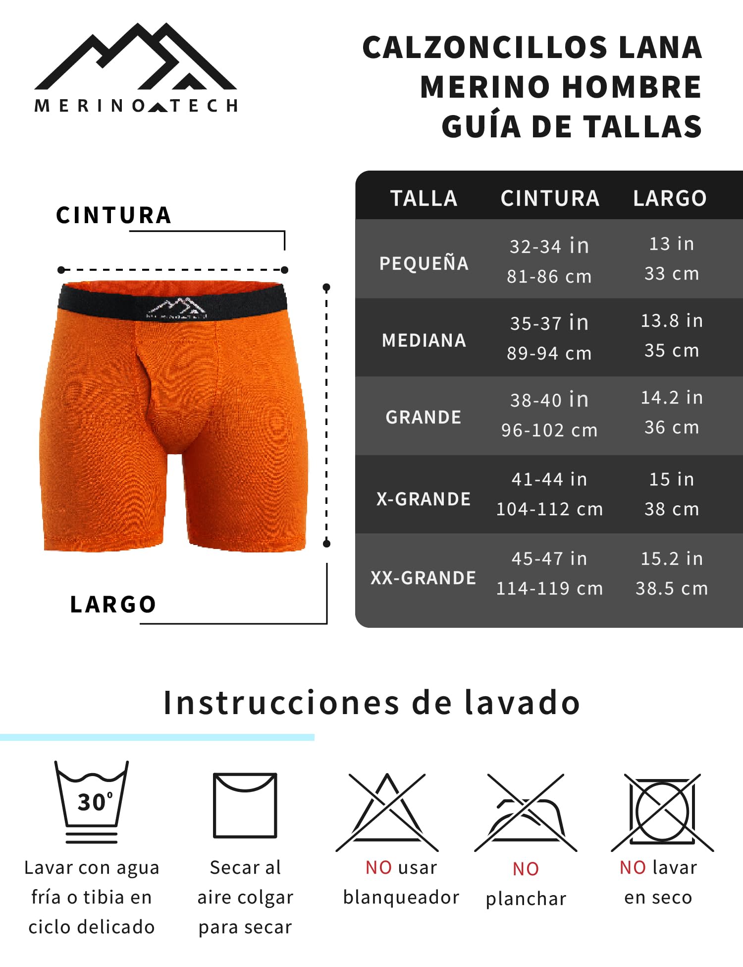 Merino.tech Calzoncillos Lana Merino Hombre - Boxer (L, P2 - Black) | Cintura elástica, sin rozaduras en entrepierna, transpirables, uso diario