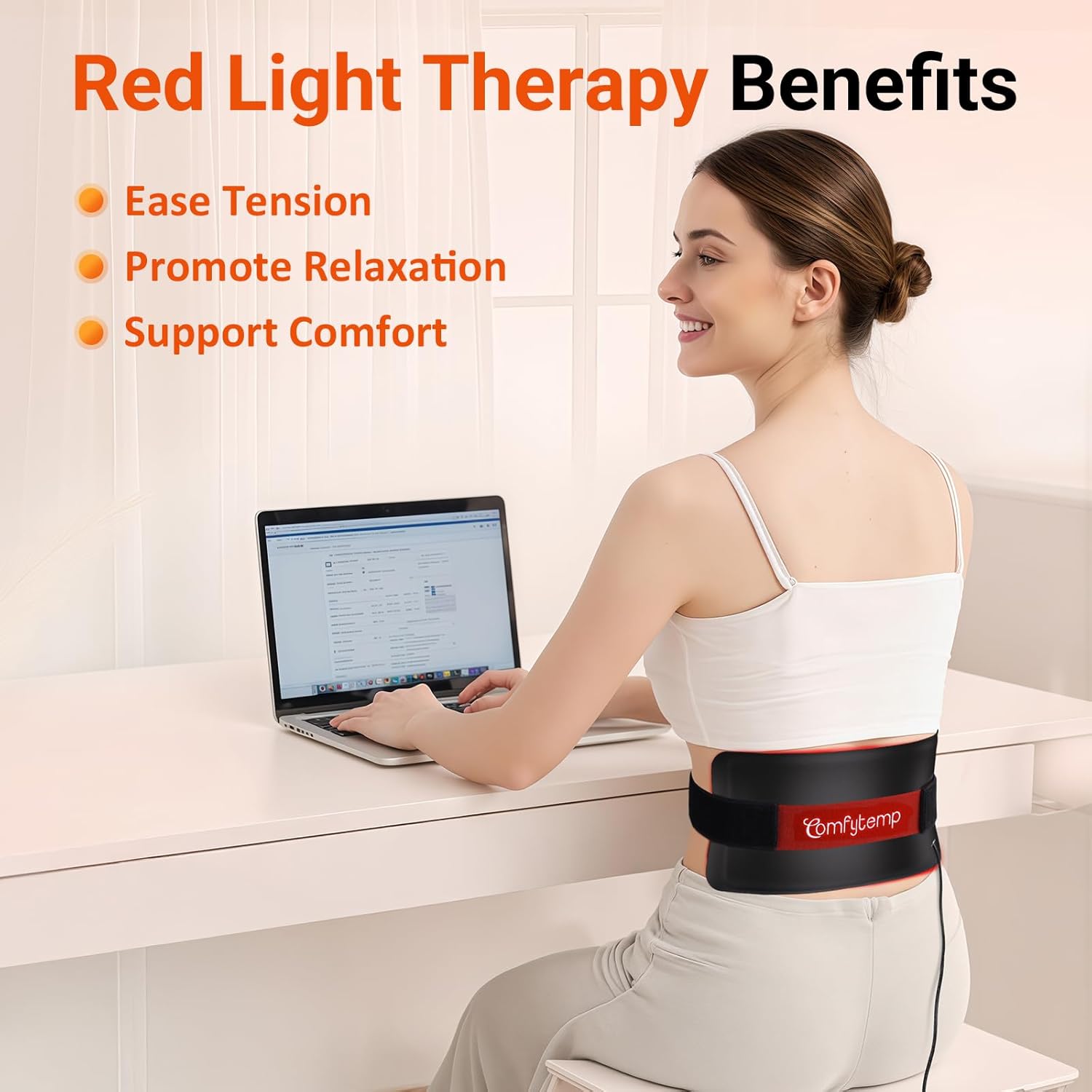Comfytemp Red Light Therapy for Body, 14.4'' x 6.1'' Near Infrared Light Therapy Wrap, FSA Eligible HSA Flexible Soft Light Pad for Back Waist Belly Knee Joint Muscle, 660nm & Invisible 850nm(Corded) - Image 3