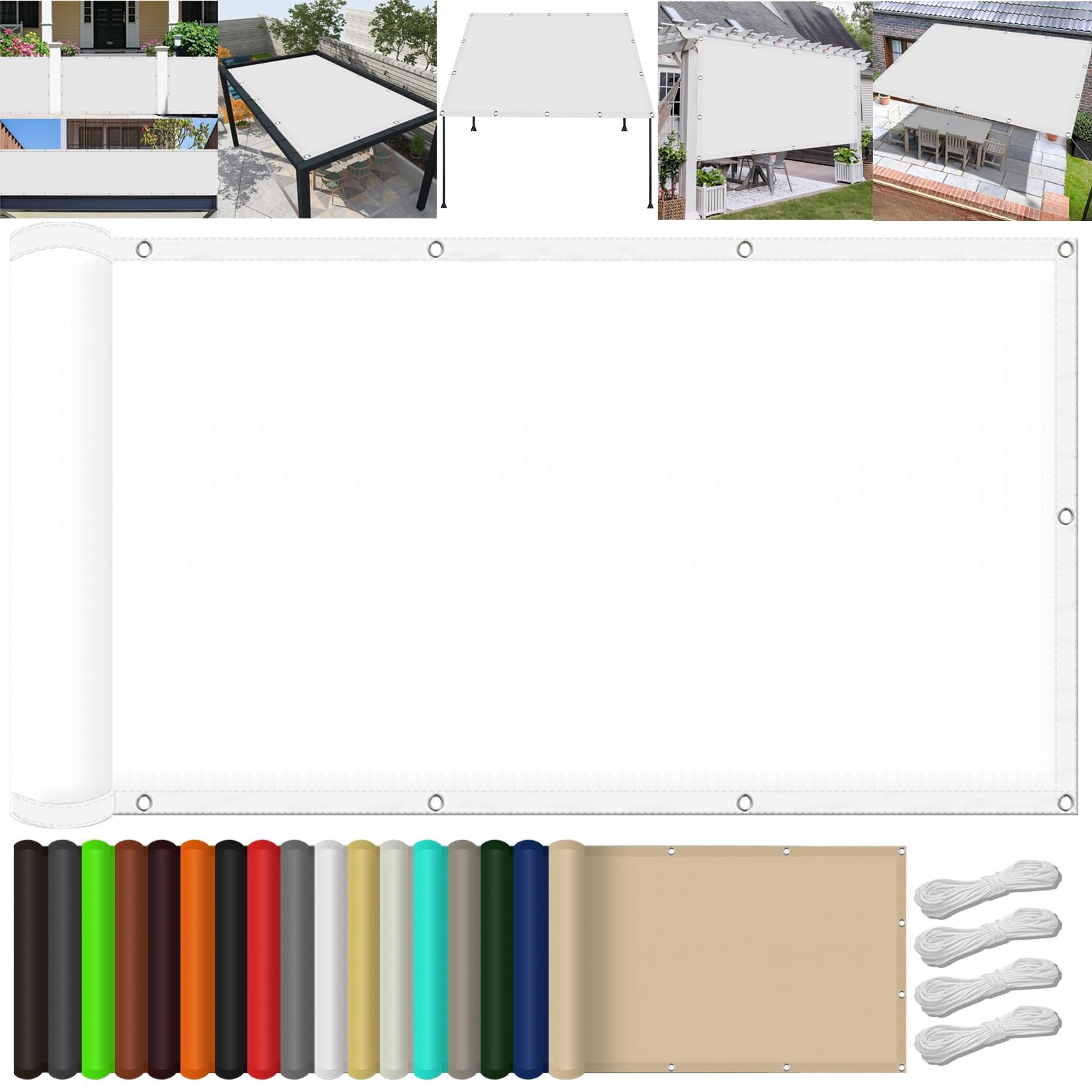Voile d'ombrage rectangulaire 240x640 cm imperméable blanc
