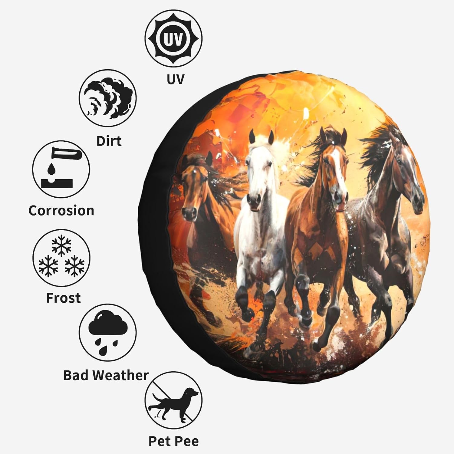 Horses Running Art Print Tire Cover Universal Spare Wheel for Trailer Rv SUV Truck Camper Travel Accessories