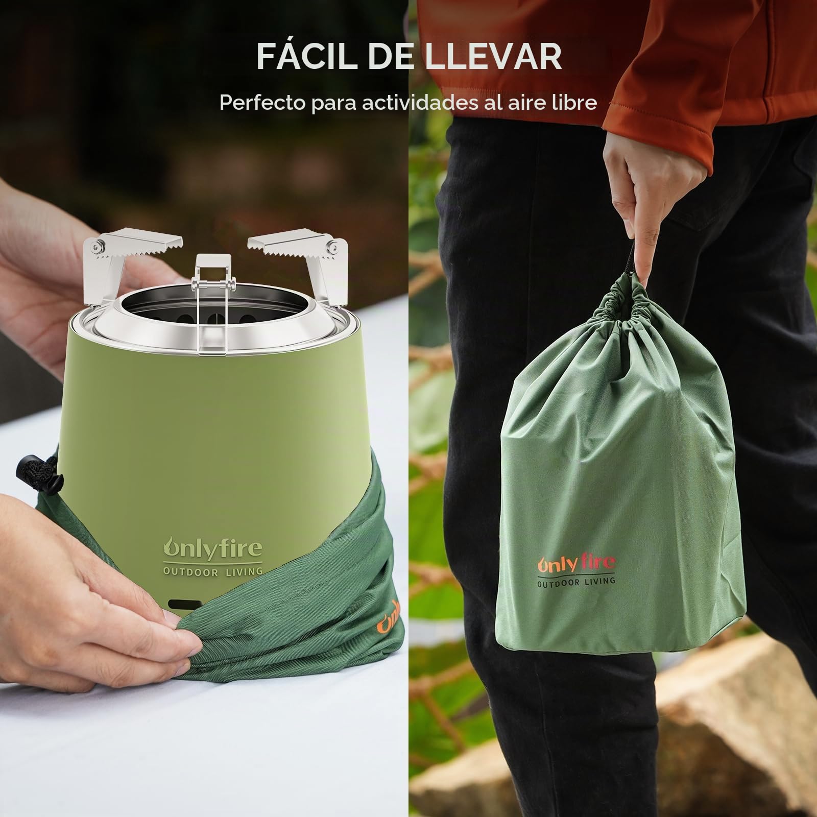 Onlyfire 16,5 cm Brasero sin Humos de Mesa, Mini Brasero Portátil con Soporte para Macetas y Bolsa de Transporte, para Acampar Al Aire Libre Tailgating Patio Trasero, Acero Inoxidable, Verde