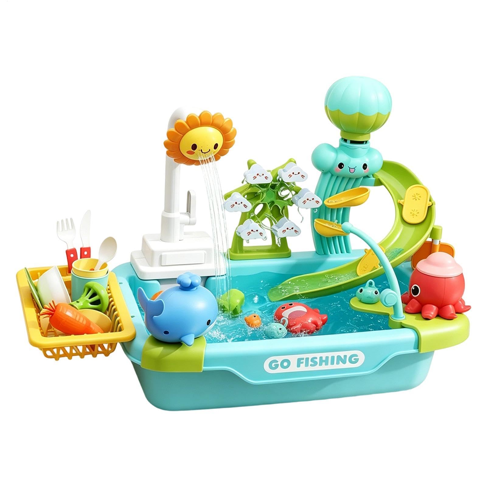 Kinderspülbecken mit fließendem Wasser Sommer Spielzeug für den Garten | Kinder Küchen-Spielset für Mädchen Garten Terrasse Camping Zuhause Bad Spielzimmer Ferien Geburtstag