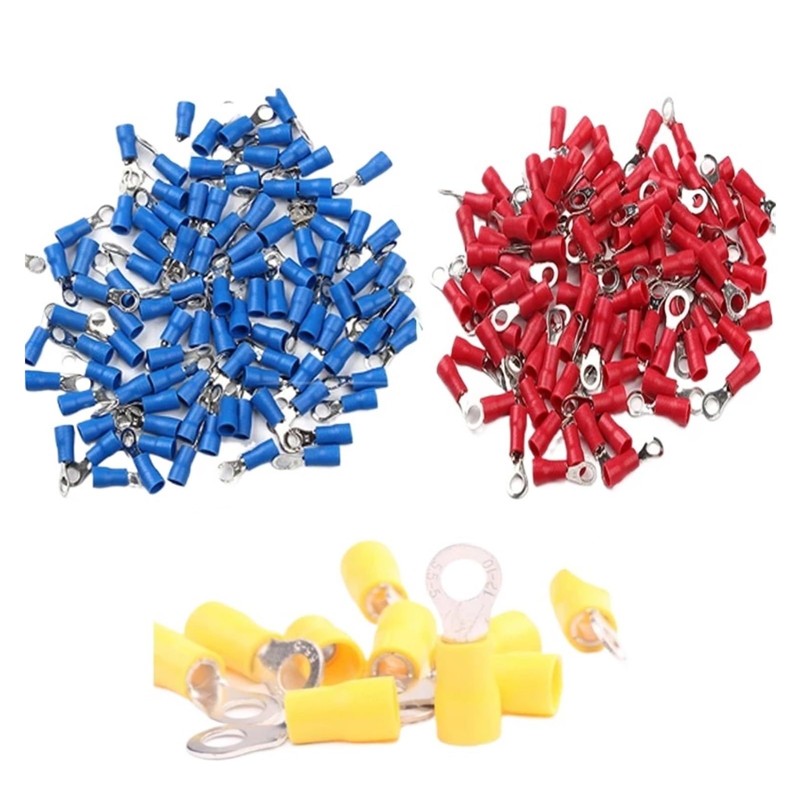AARTERZZA 10/50/100pcs Ring Insulated Crimp Terminal Cable Wire Connector Electrical Crimp Terminals Butt Connectors RV1.25 RV2 R5(Yellow RV5-5,100PCS)
