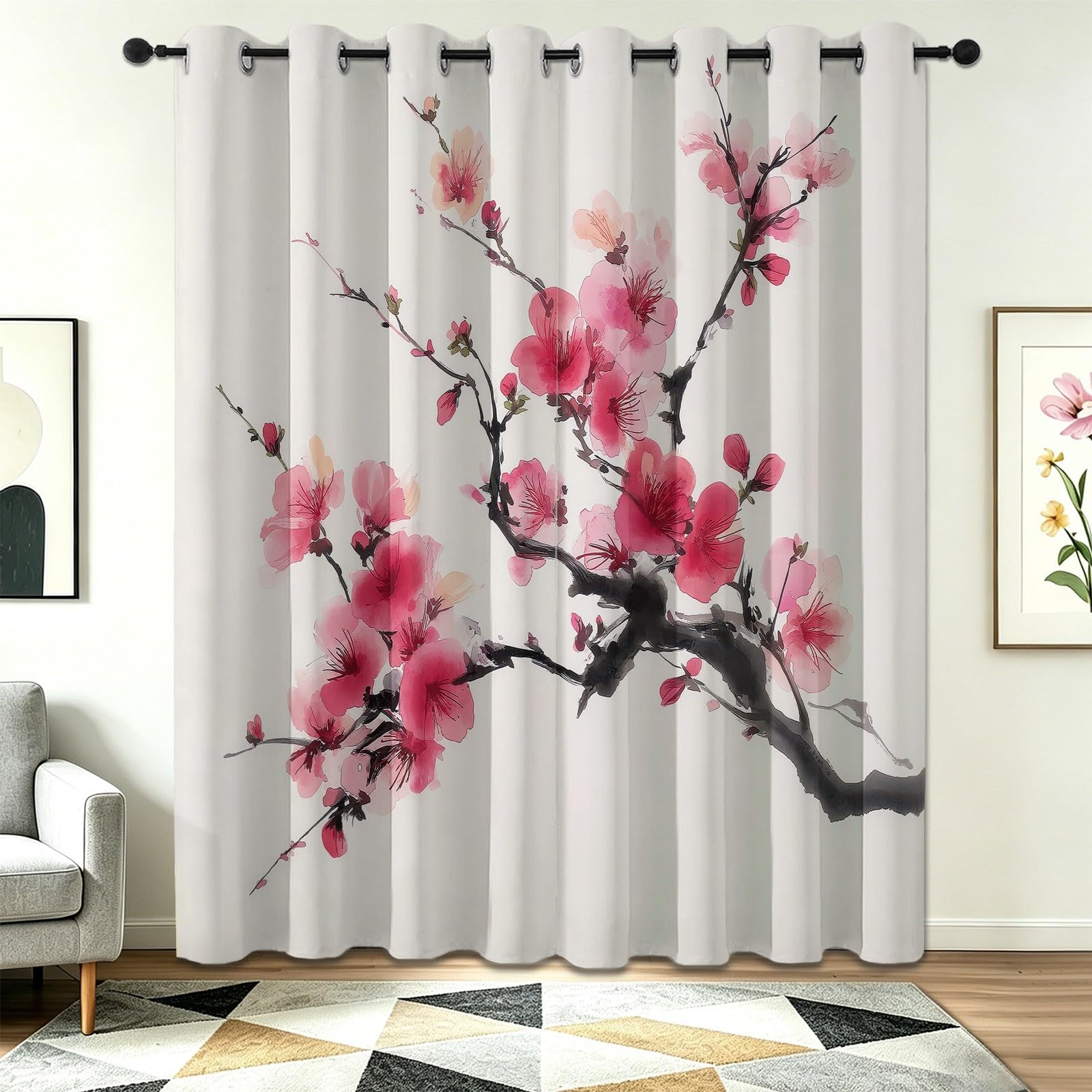 Rideaux pour salle à manger et salon rose | Ambiance zen cerisier