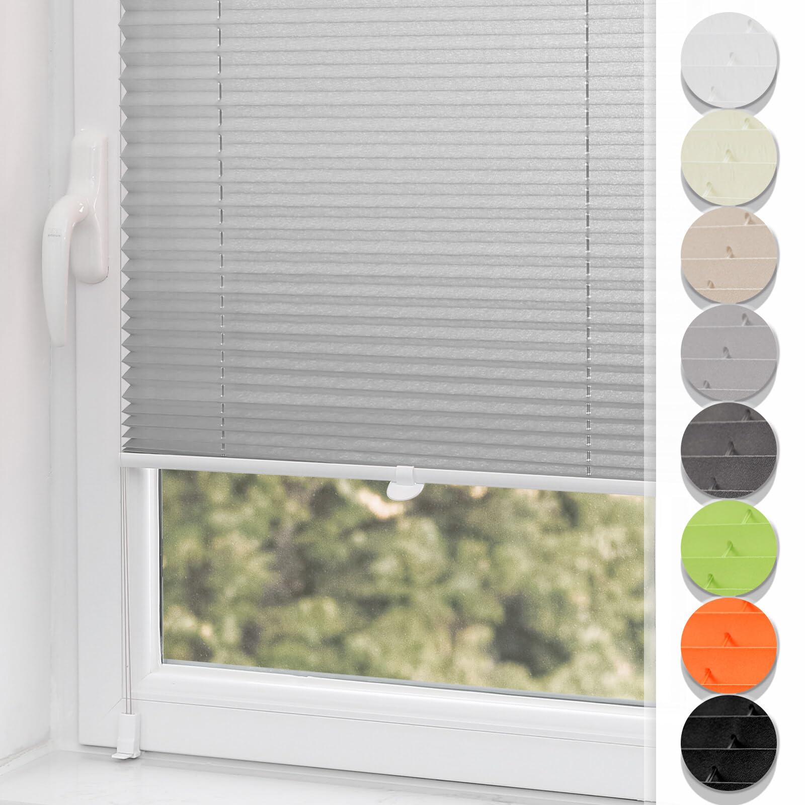 Buseu Plisseerollo 65x150cm(BXH) Weiß Faltrollo Lichtdurchlässig Plisseehalter ohne Bohren für Fenster & Tür