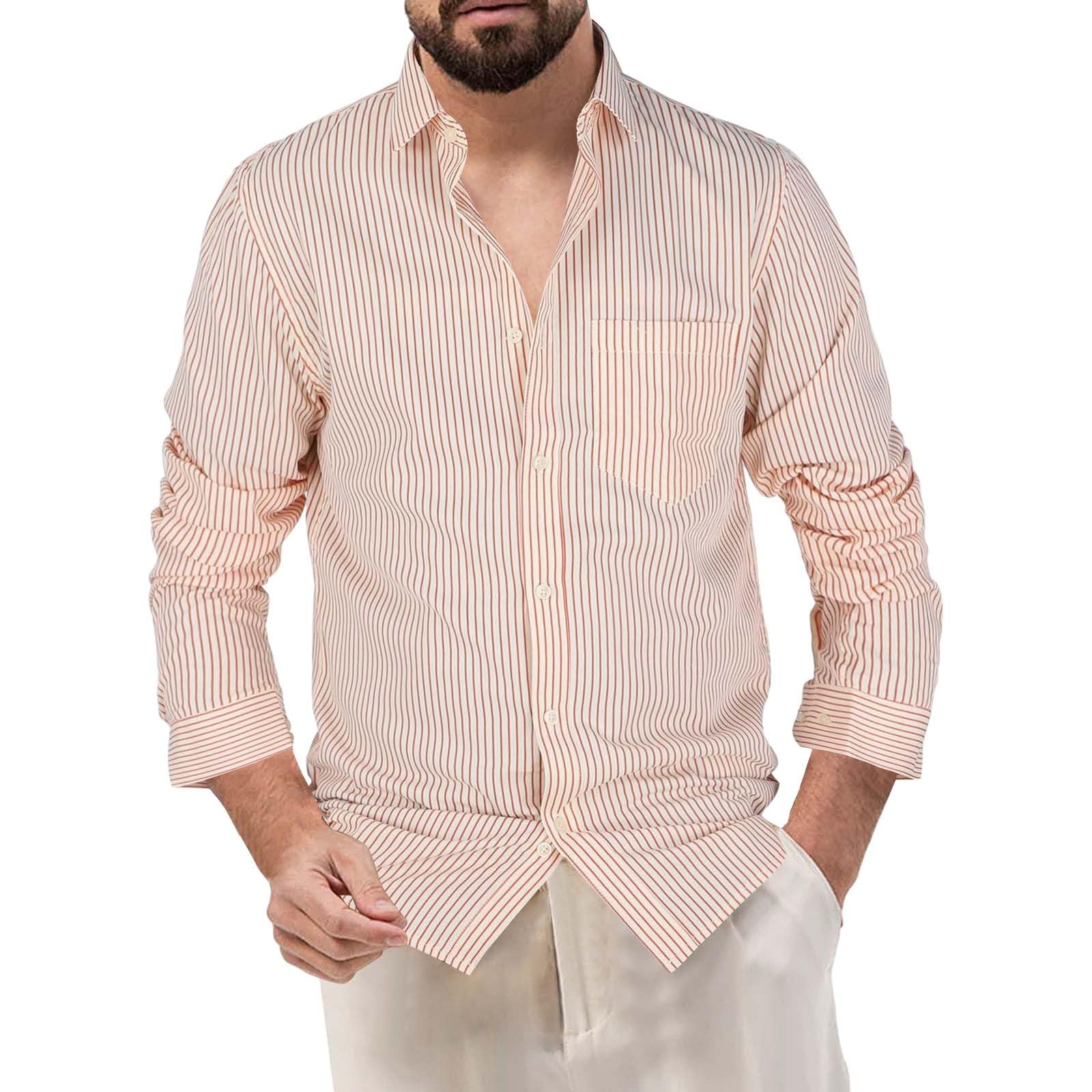Genérico Camisas Hombre Manga Larga Camisa de Rayas De Vestir Verano De Manga Larga Top Camisas Sastrería Fina Y Tridimensional Basic Fitted Ropa Camisetas Escuela Oficina Recepciones