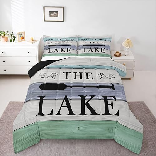 Miniatura 18 de Juego de edredón de decoración de casa de lago para dormitorio, ropa de cama de remo de lago, juego de ropa de cama de cabaña vintage con diseño