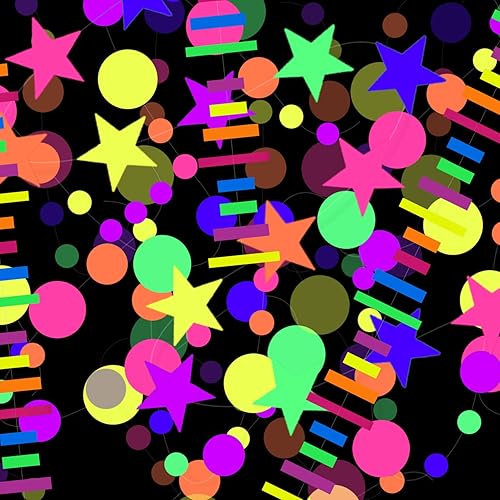 Miniatura 50 de Guirnalda de papel de estrella de neón de 108 pies que brilla en la oscuridad, suministros de fiesta, guirnaldas de papel neón para luz negra