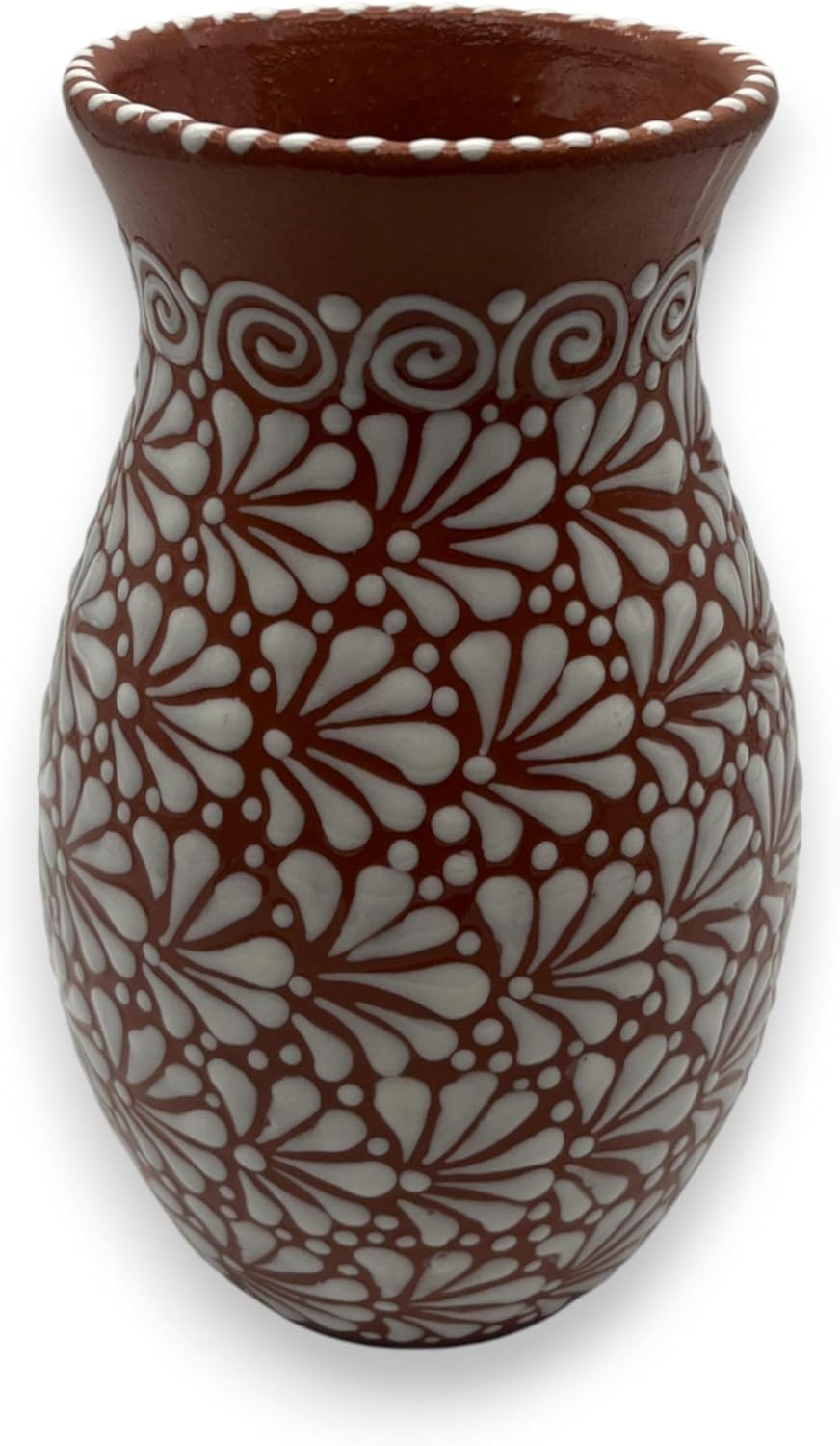 Brown & White Talavera Vase | Handcrafted Relief Pottery