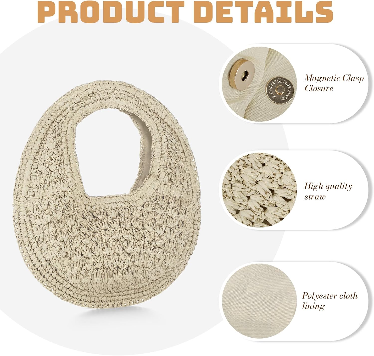 GOKTOW Women Straw Clutch Bag Crescent Summer Beach Purse Soft Faux Straw Tote Handbags 2026 Woven Hobo Bag