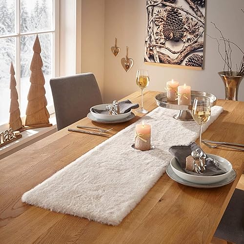 Miniatura 9 de Camino de mesa decoración de mesa de comedor de piel sintética blanca leche para invierno hogar fiesta tocador cumpleaños Navidad Acción de Gracias