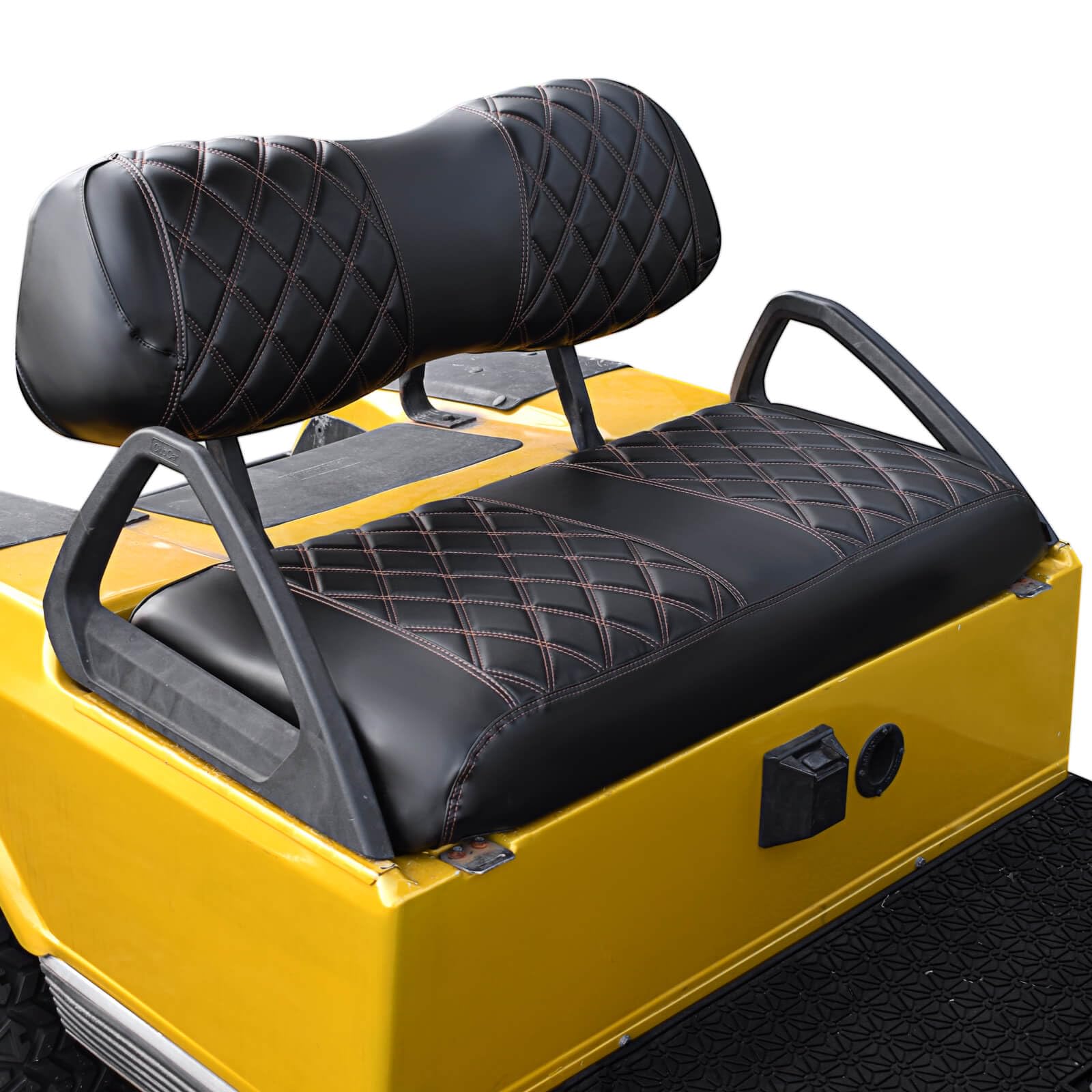 NOKINS Golf Cart Club Car DS 2000.5-Up Diamond Seat Covers Kit, Fits Club Car DS OEM Standard Front Seat Cushion, Golf Cart Vinyl Seat Cover, No Nails Required (Black and Brown Stitching)