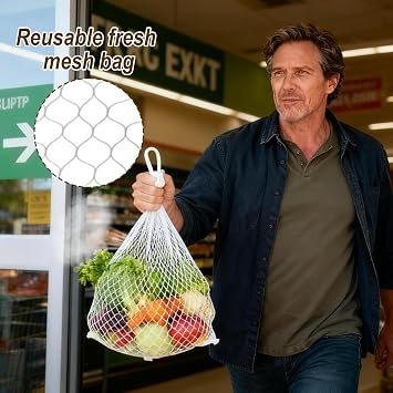 Reusable Produce Bags 15.7InchBreathableReusableNetStoragePreservation | 100-Piece Stretchable Net Bags for Vegetables Loop-Style Closure Grocery Shopping, Fruit Food Preservation, Kitchen Refrige