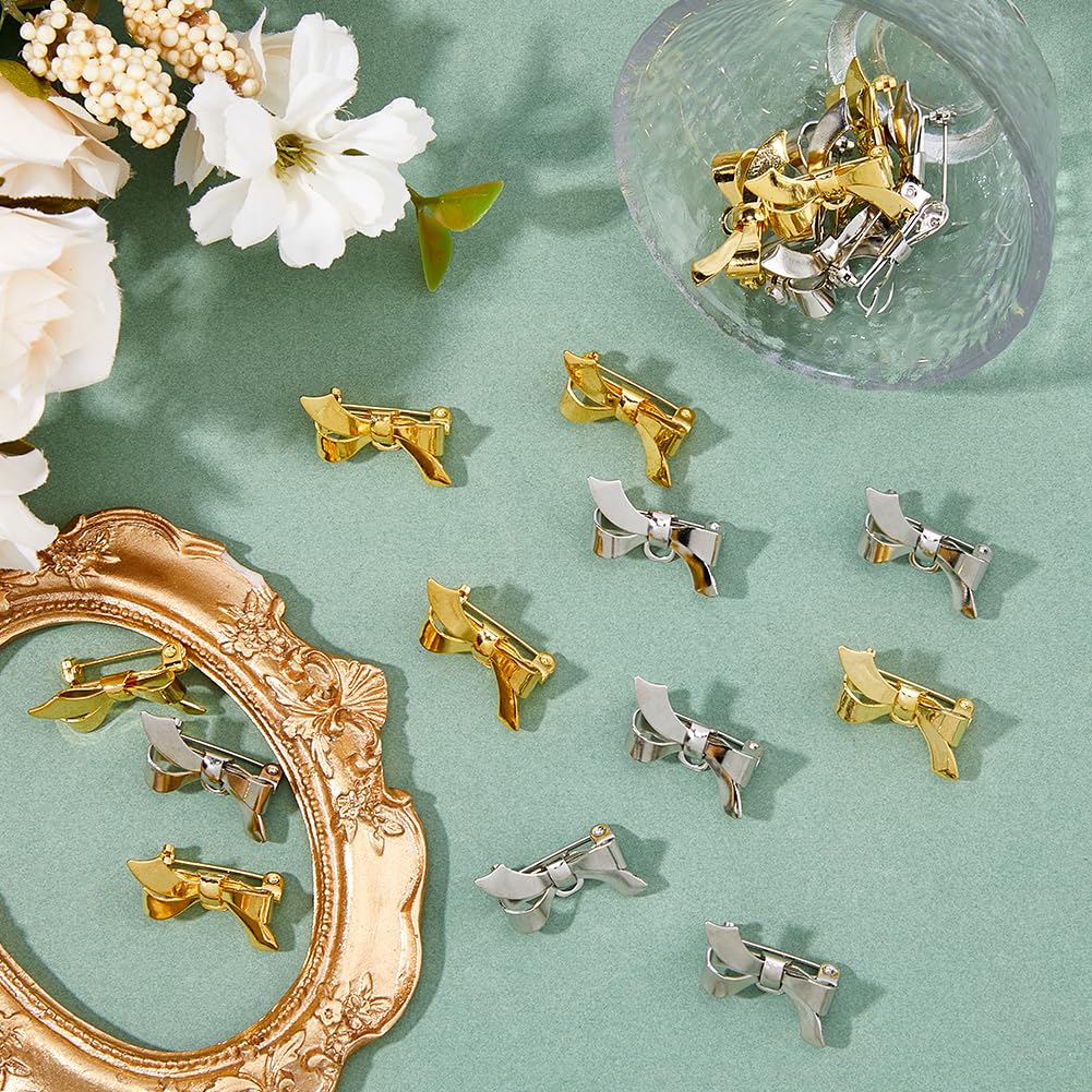 SUPERFINDINGS 20 piezas 2 estilos pequeño broche de lazo con imperdible en platino y latón dorado broche pajarita broche pajarita para traje chaqueta abrigo ropa mujer accesorios