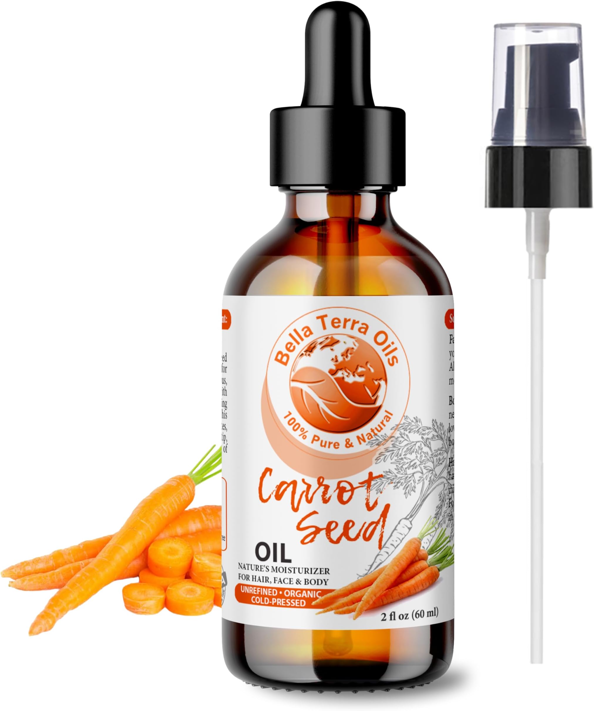 Bella Terra Oils - Organic Carrot Seed Oil 2oz - Enriched with Carotene & Essential Nutrients, Elevate Your Skin Care Regimen with This Luxurious Oil
