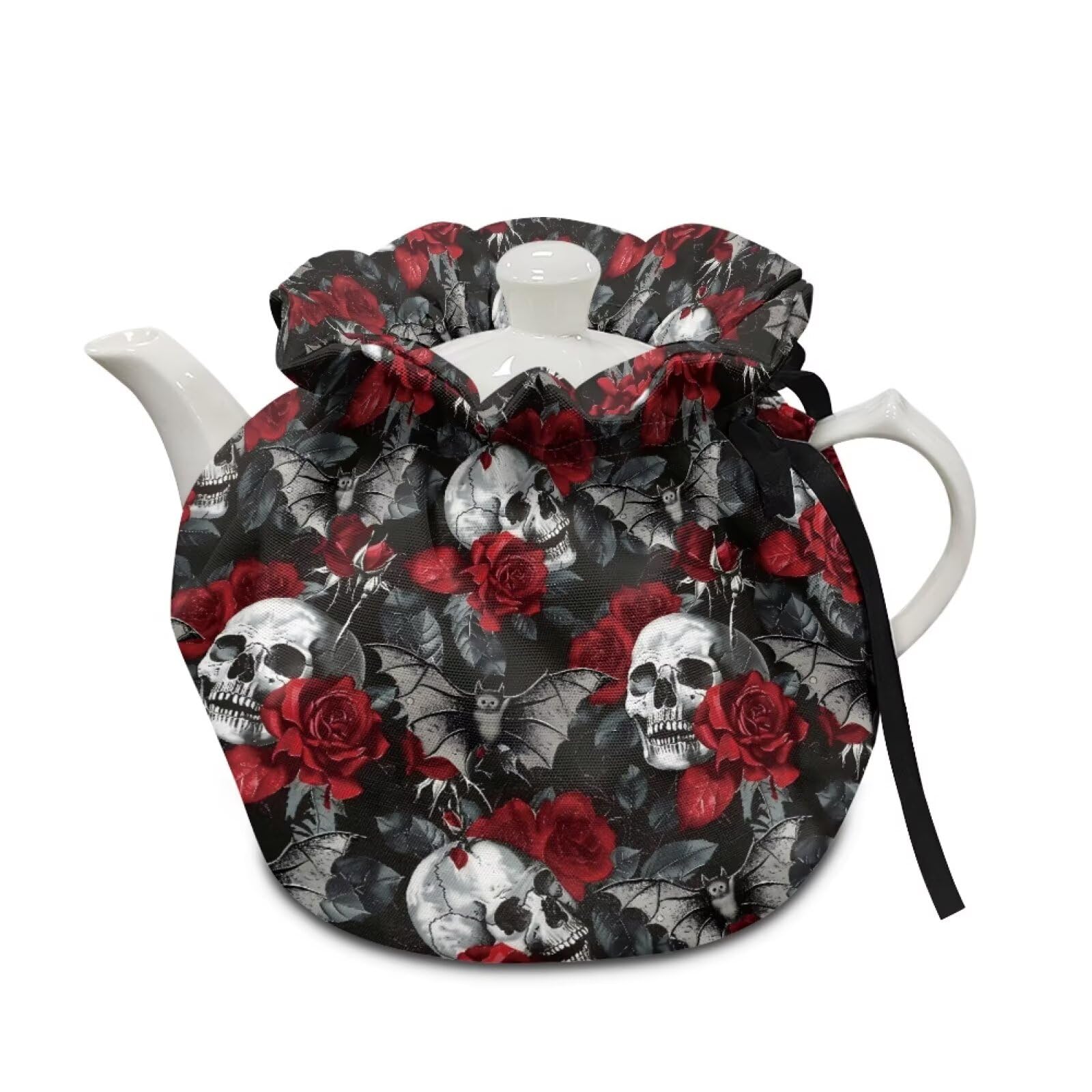 Halloween Tea Cosy Gothic Skull Tea Kettle Dust Cover for Party Insulated Teapot Covers for Home Kitchen Decoration Gift for Wife
