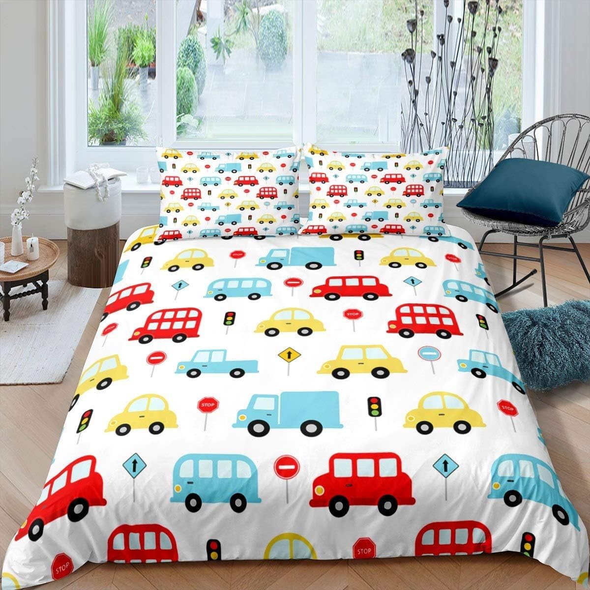 Housse de couette 3D imprimée voiture 135x200 cm en microfibre zippée de qualité