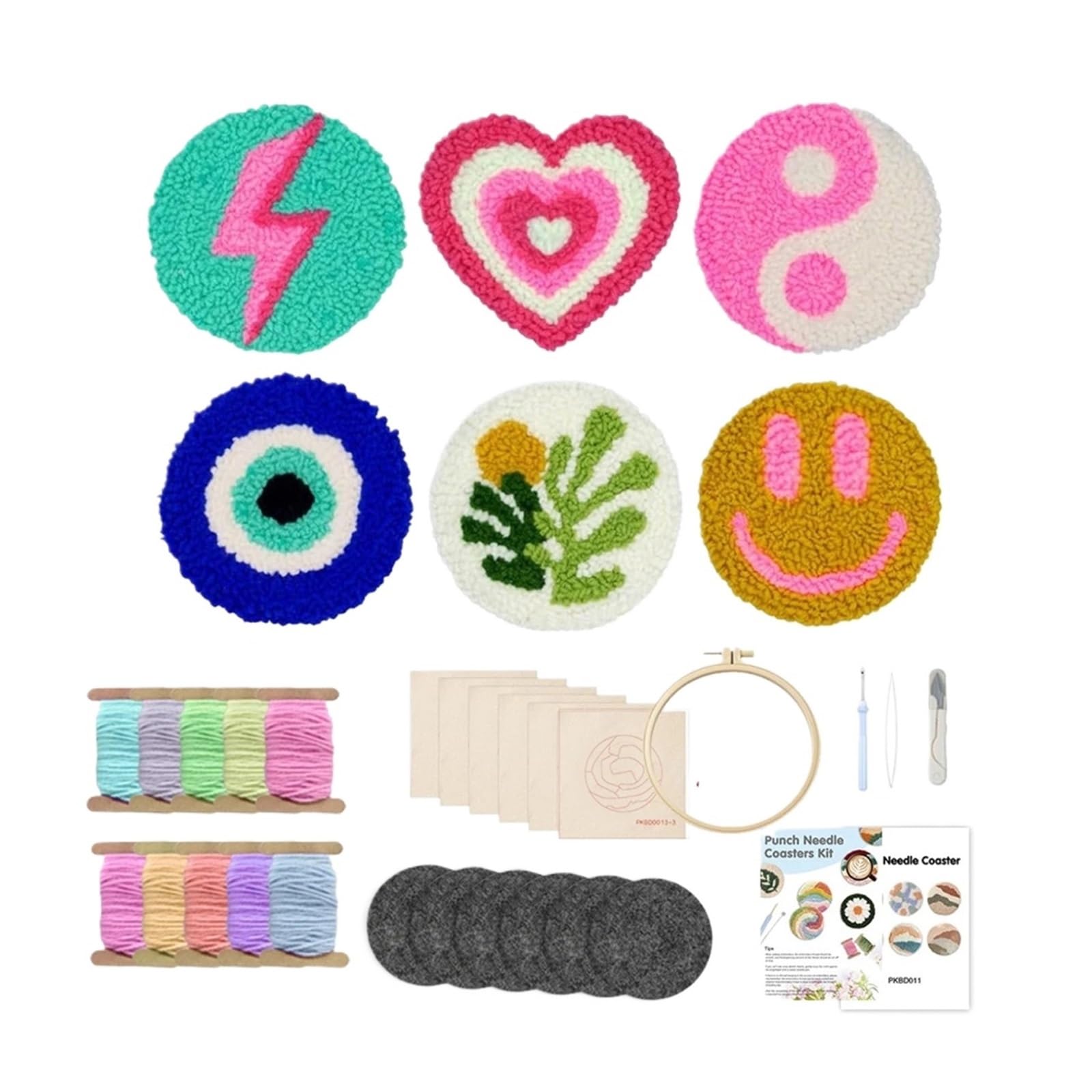 1pcs Punch Needle Coaster Kit For Beginners Easy Embroidery Tool Threader Fabric Hoop Yarn Rug Tufting Art for DIY