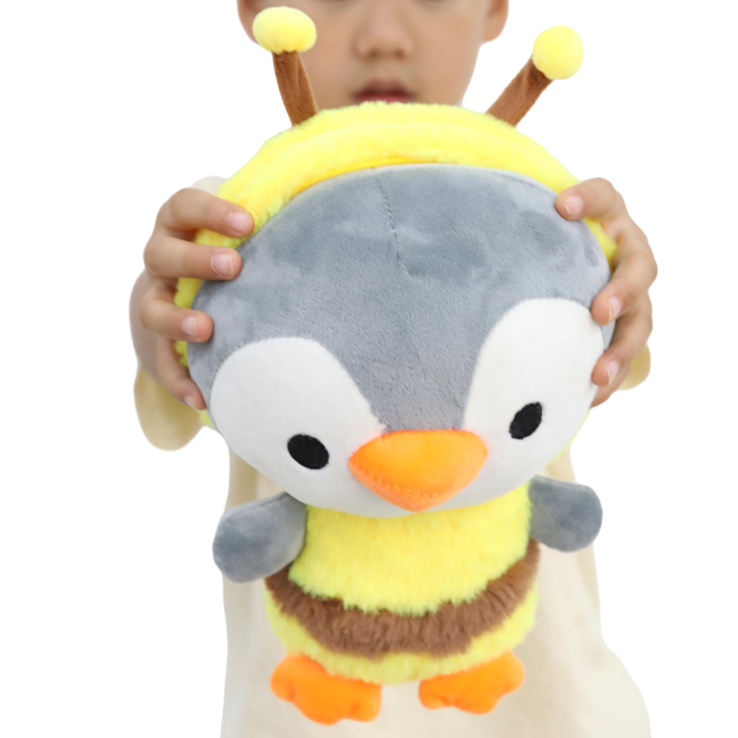 CASAGOOD Fuzzy Penguin Stuffed Animal Dressed in Fluffy Bumble Bee Costume Penguin Plush Toys Wearing Yellow Bee Outfit with Removable Hat or Kids and