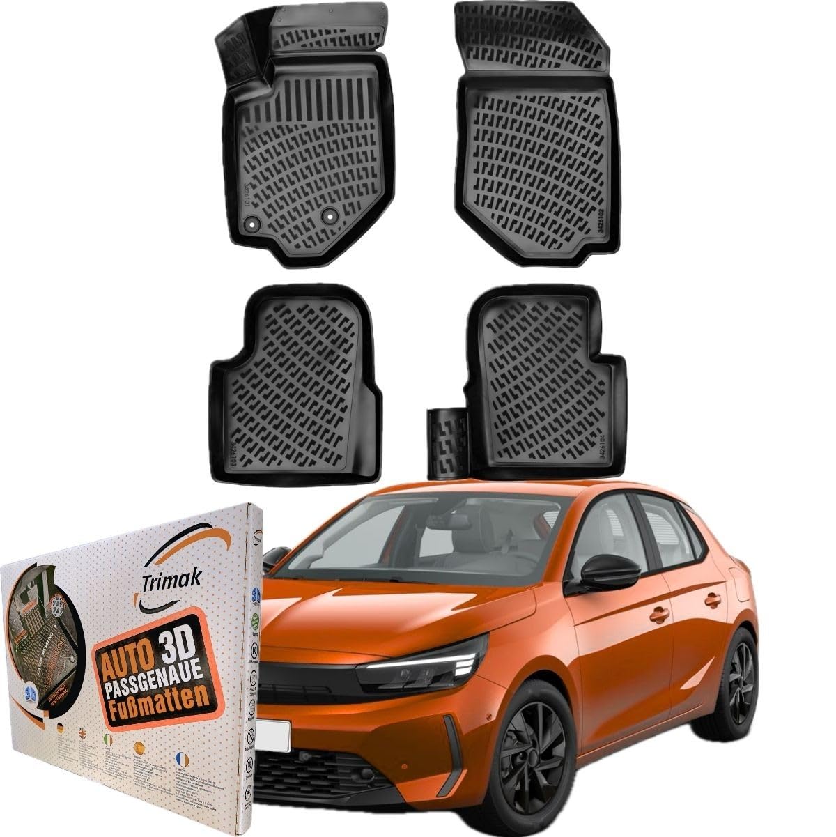 Trimak 3D Fussmatten für Opel Corsa F ab 2019 | Gummimatten aus TPE Gummi, Passgenau, Wasserdicht, Hoher Rand, Rutschfest, Leicht zu Reinigen