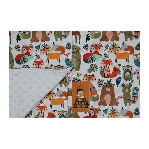 Miniatura 7 de Dear Baby Gear Funda de lujo para asiento de automóvil para bebé, animales tribales del bosque, lunares minky, blanco