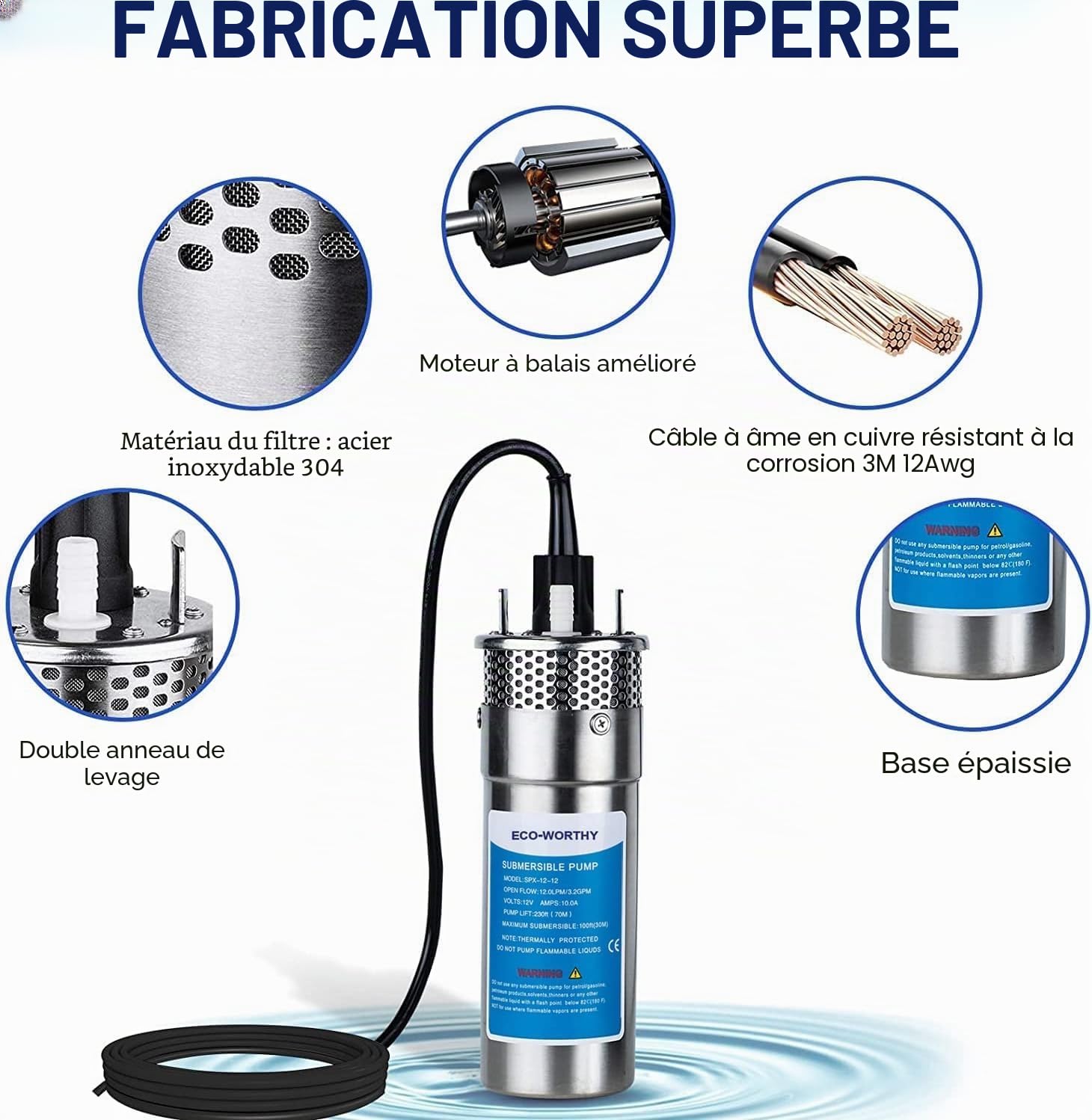DCHOUSE 200W Kit de pompe submersible solaire à puits profond avec pompe à eau solaire 12V + panneau solaire 2PCS 100W(Câble en Y non inclus, achat supplémentaire nécessaire)