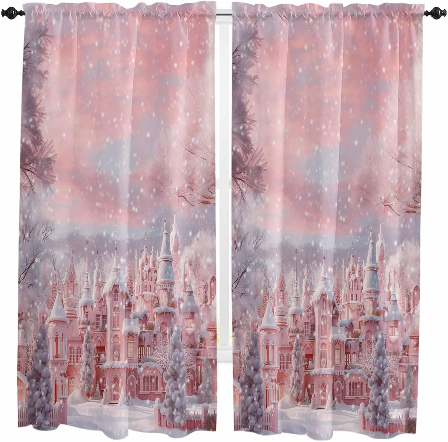 Pinroote Pink Christmas Window Curtains 72 Inch Length 2