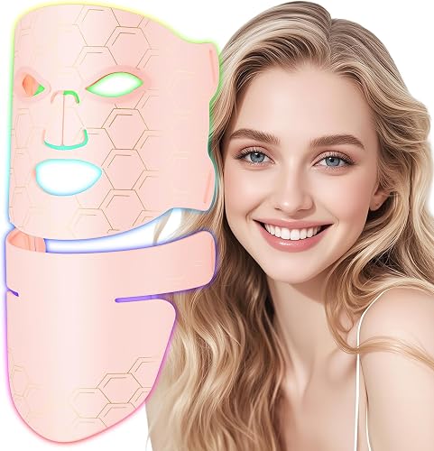 ONLUKY LED Face & Neck Light Therapy Mask Rechargeable Silicone Mask Pink