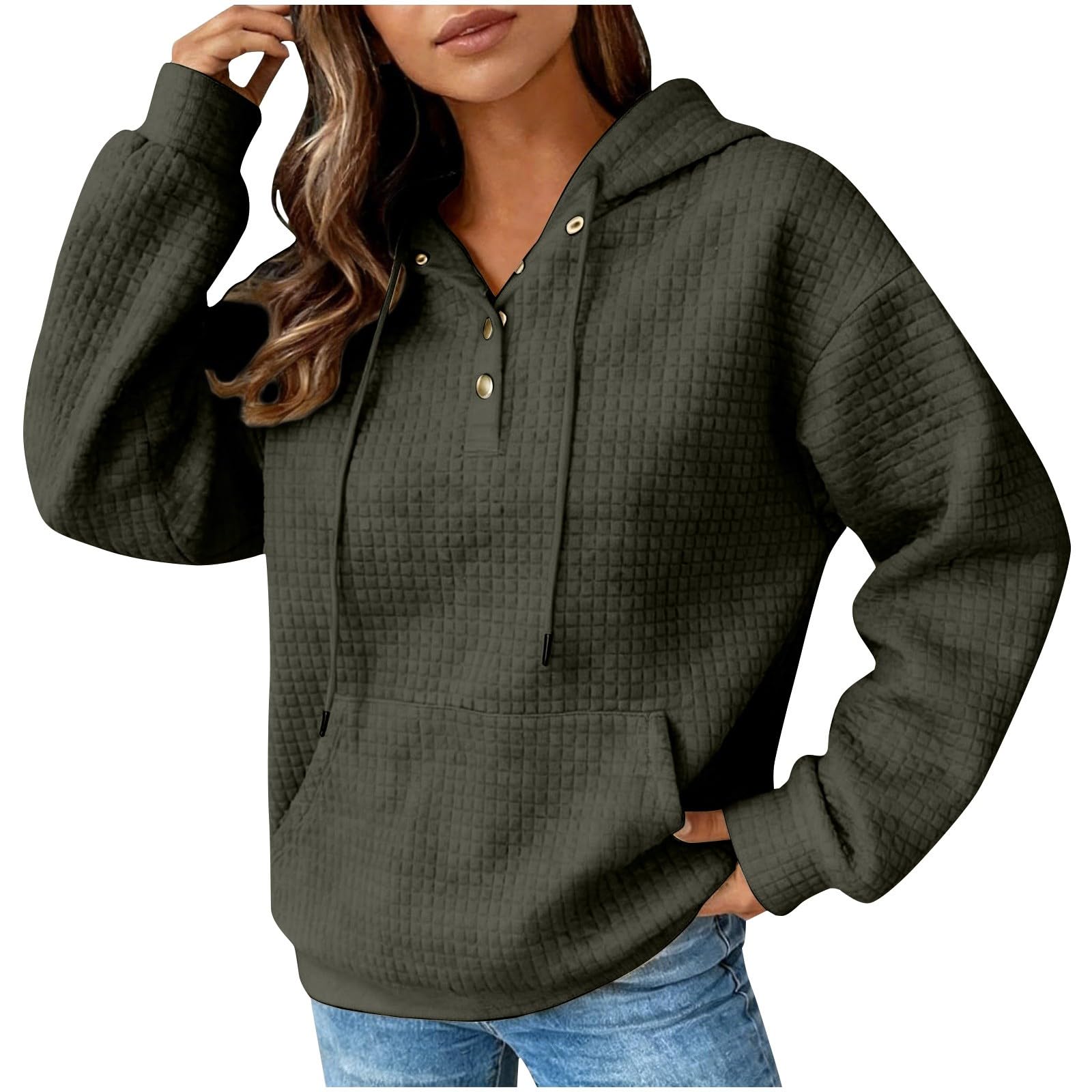 Generisch Pull à capuche à manches longues pour femme - Surdimensionné - Noir - Avec cordon de serrage et poches - Pull à capuche surdimensionné pour les loisirs
