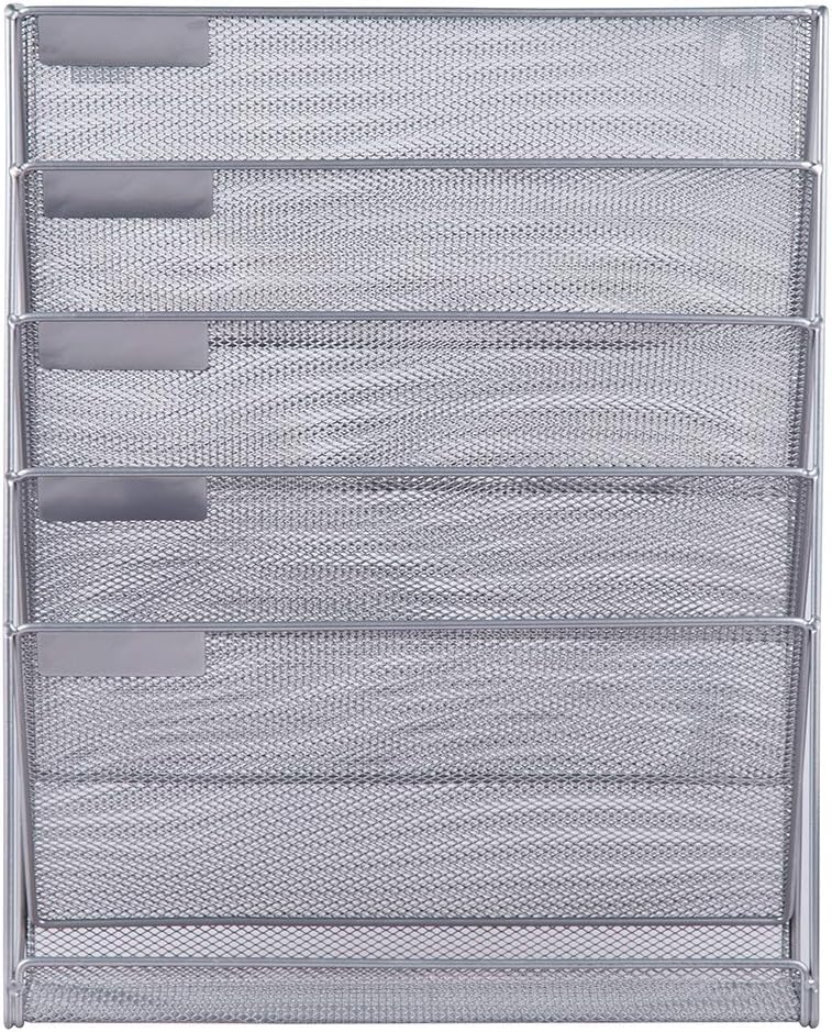 Easepres File Organizer Mesh 5-Tier Black Hanging File Organizer Vertical Holder Rack for Office Home, Silver : Office Products