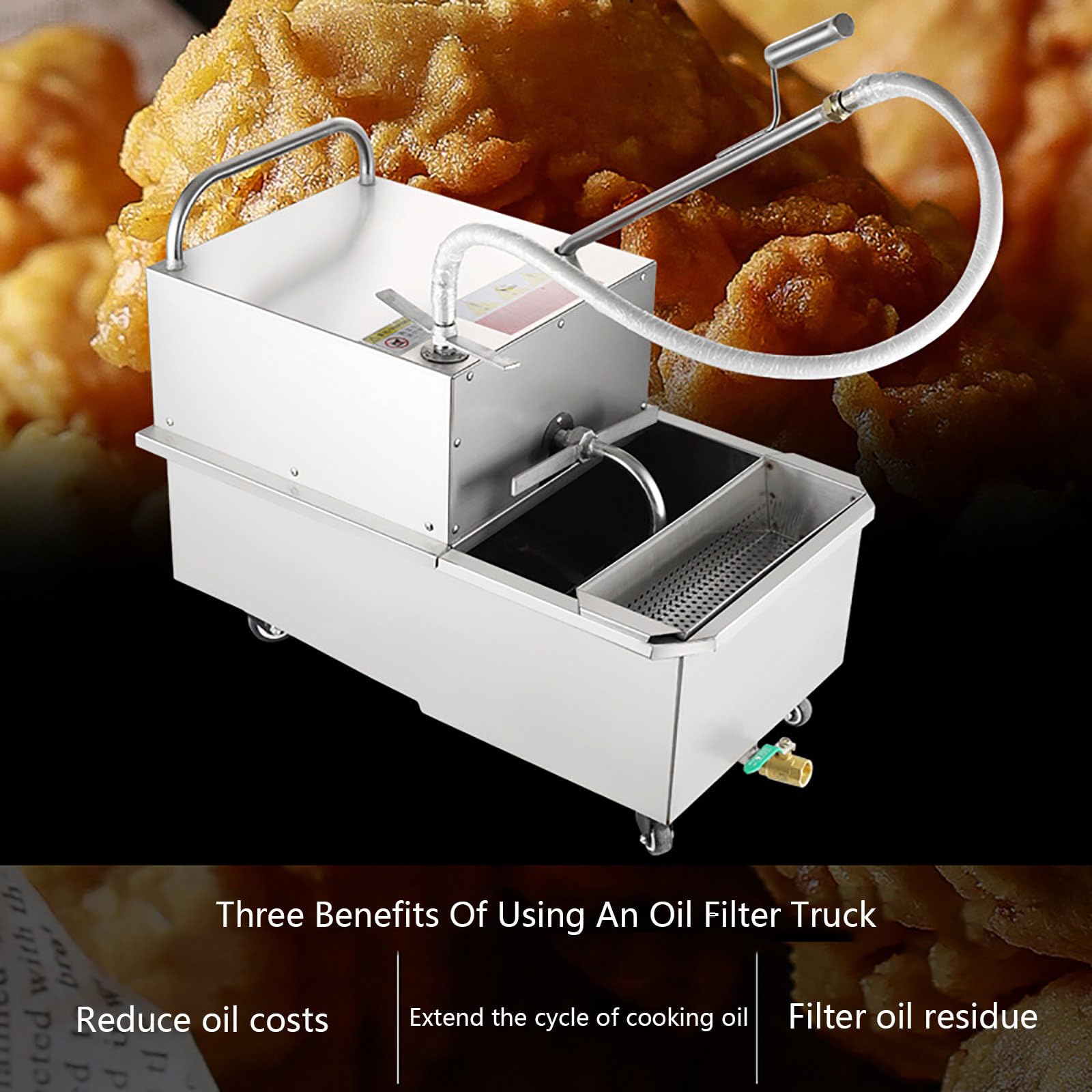 Máquina de Filtrado de Aceite para Freidora Móvil Comercial de 65 L/Camión con Filtro de Aceite, Filtrado de Aceite para Freír con Filtro de 550 W para Restaurantes, Sedimentación por Gravedad